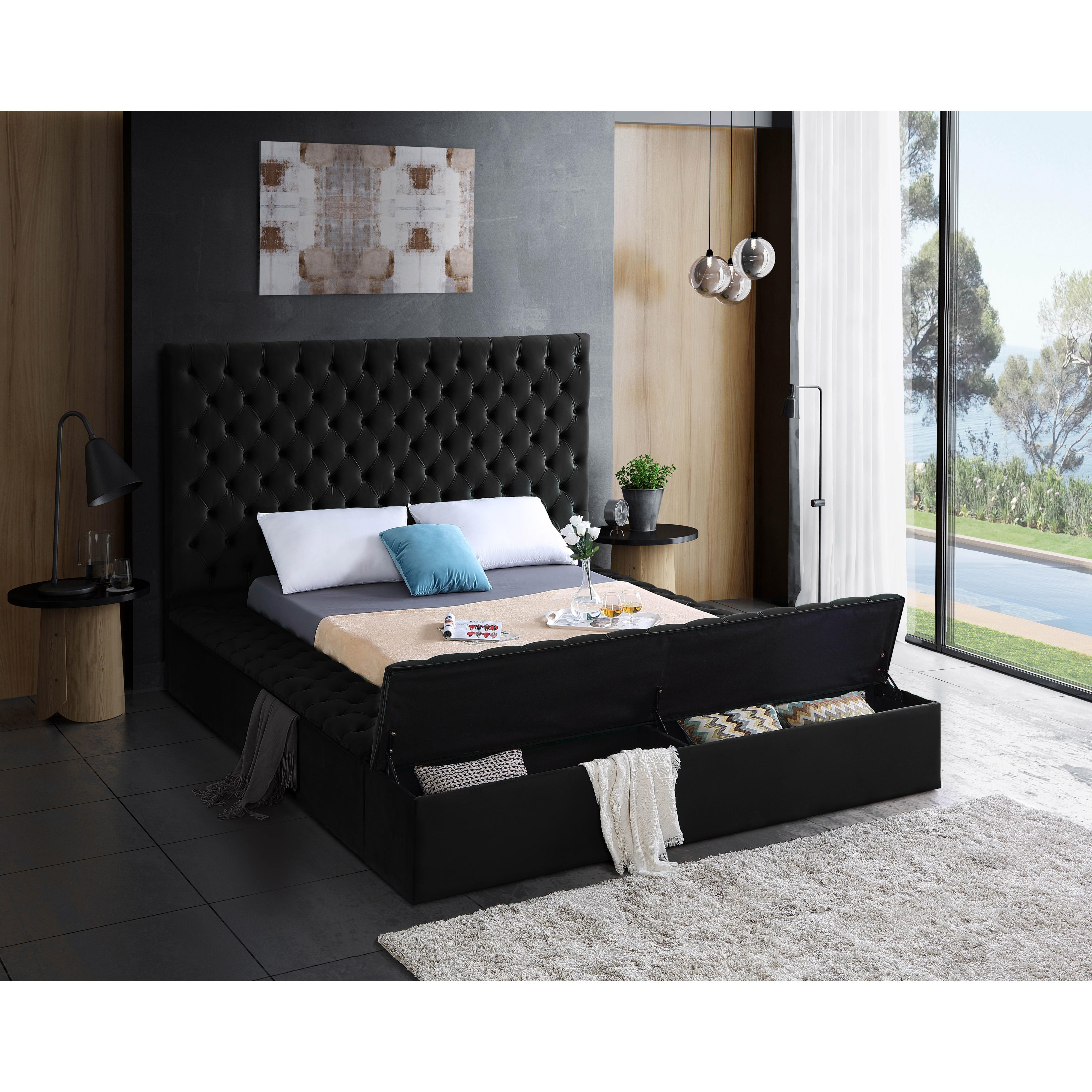Meridian Bliss Black Velvet Full Bed (3 Boxes)