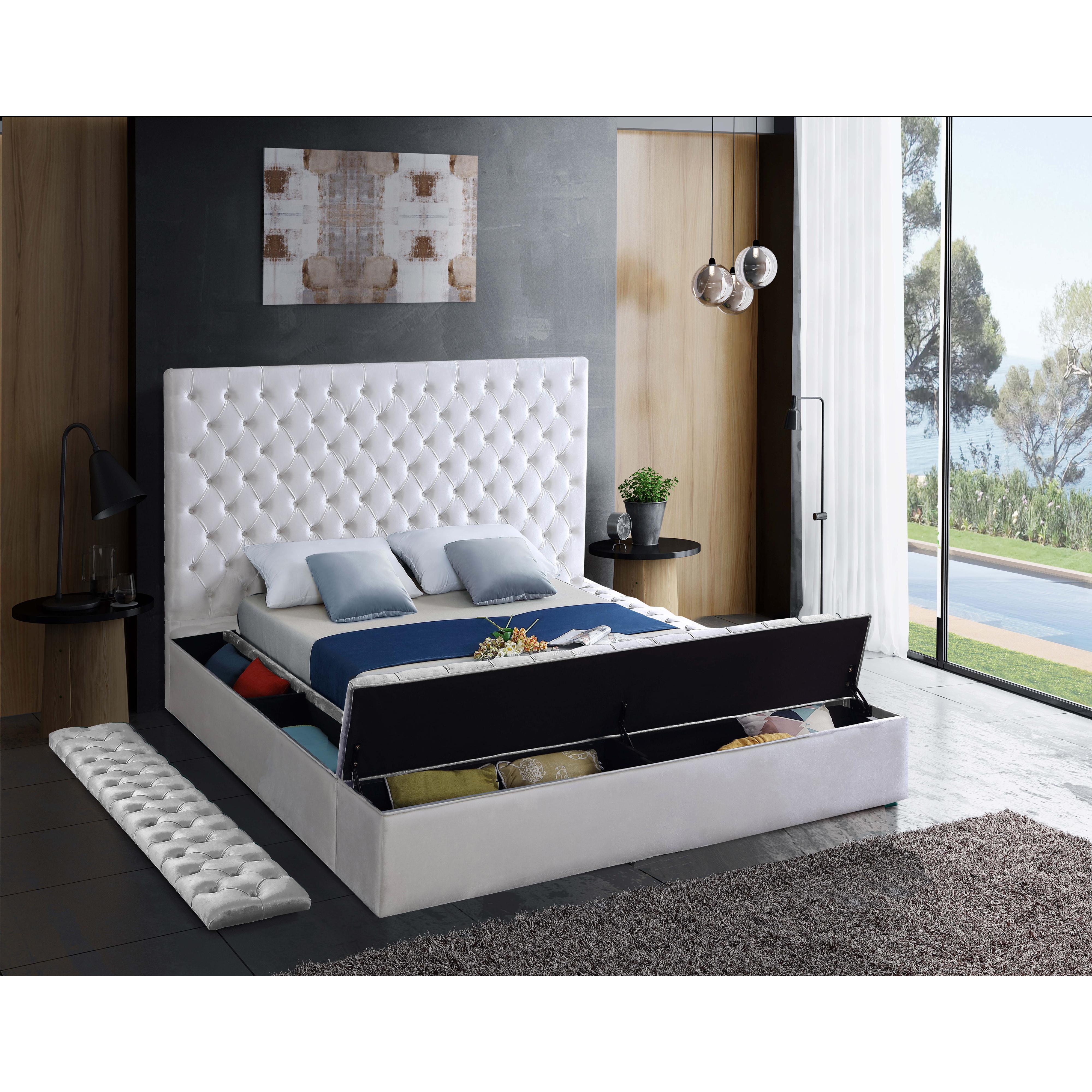 Meridian Bliss White Velvet Queen Bed (3 Boxes)