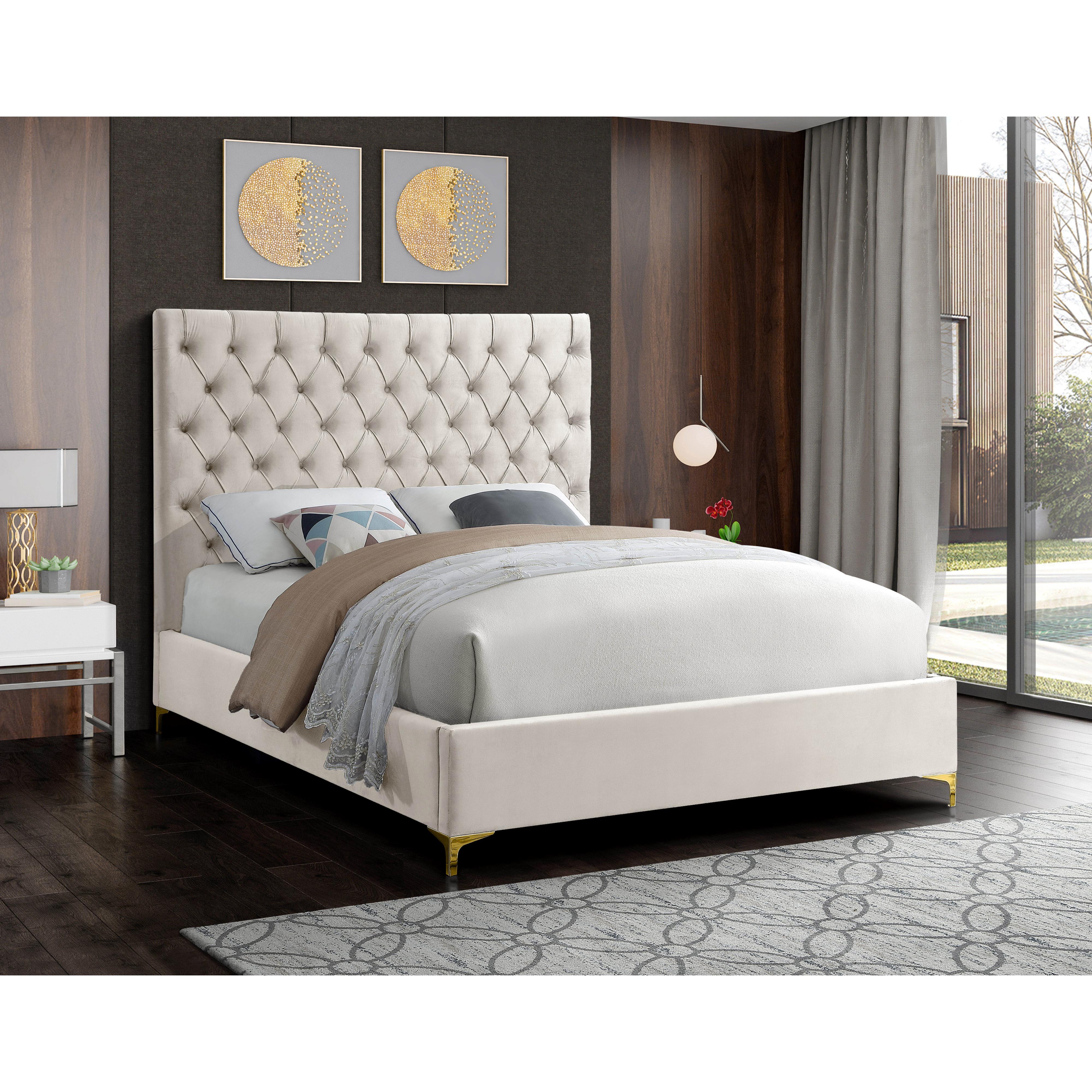 Meridian Cruz Cream Velvet Full Bed