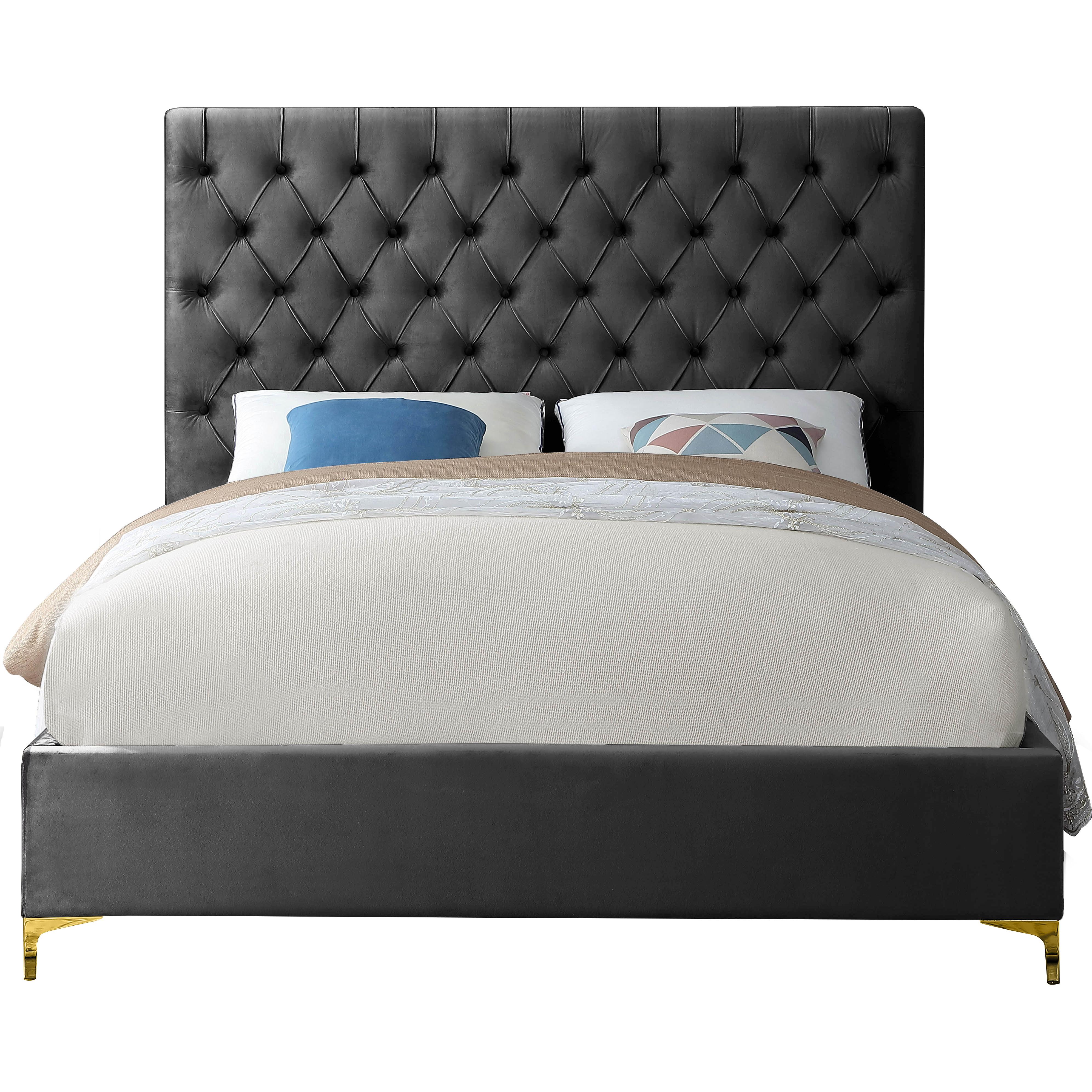 Meridian Cruz Grey Velvet Full Bed
