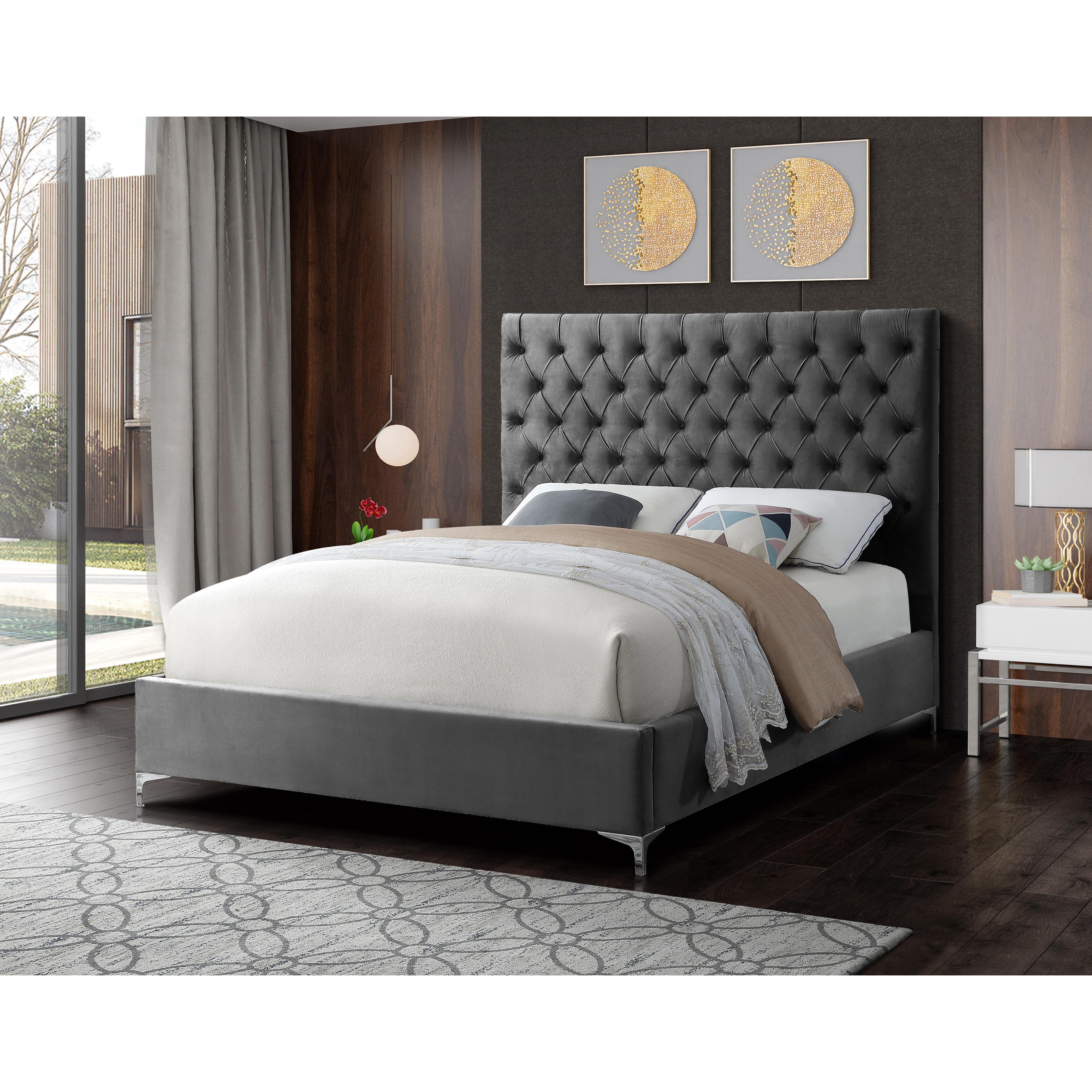 Meridian Cruz Grey Velvet Full Bed