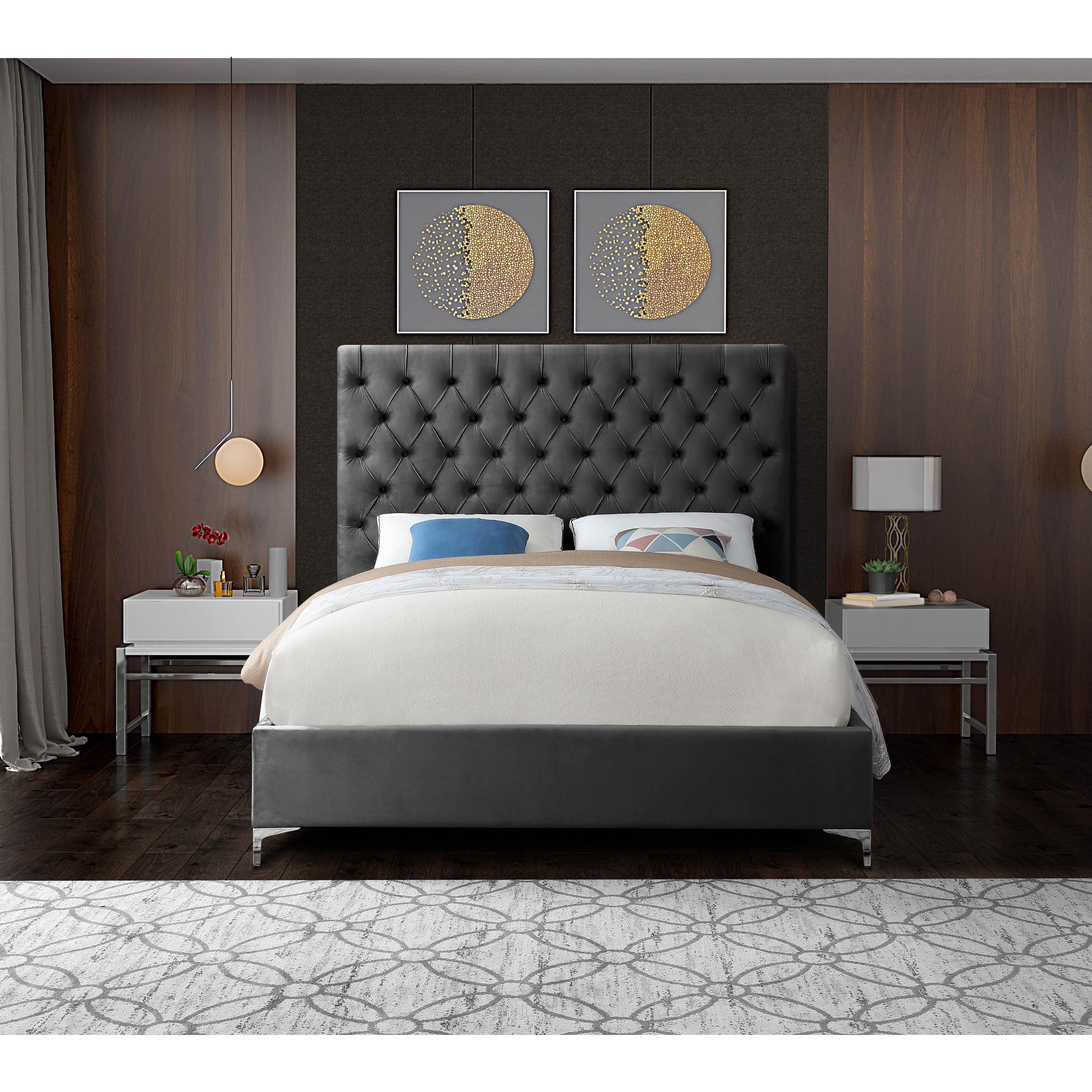 Meridian Cruz Grey Velvet Full Bed