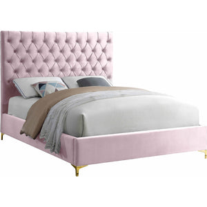 Meridian Cruz Pink Velvet King Bed