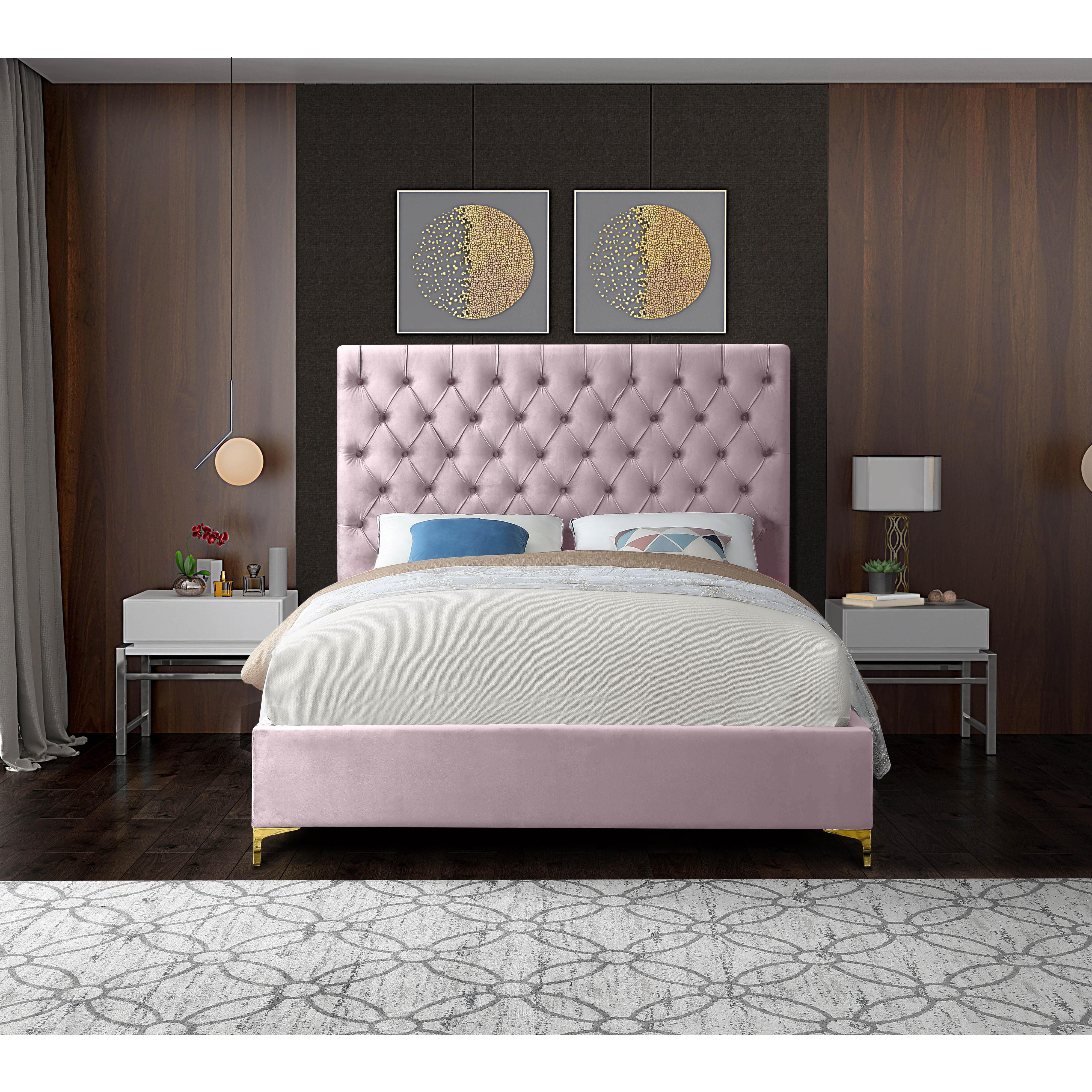 Meridian Cruz Pink Velvet King Bed