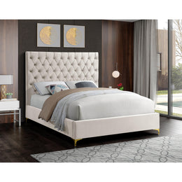 Meridian Cruz Cream Velvet Queen Bed