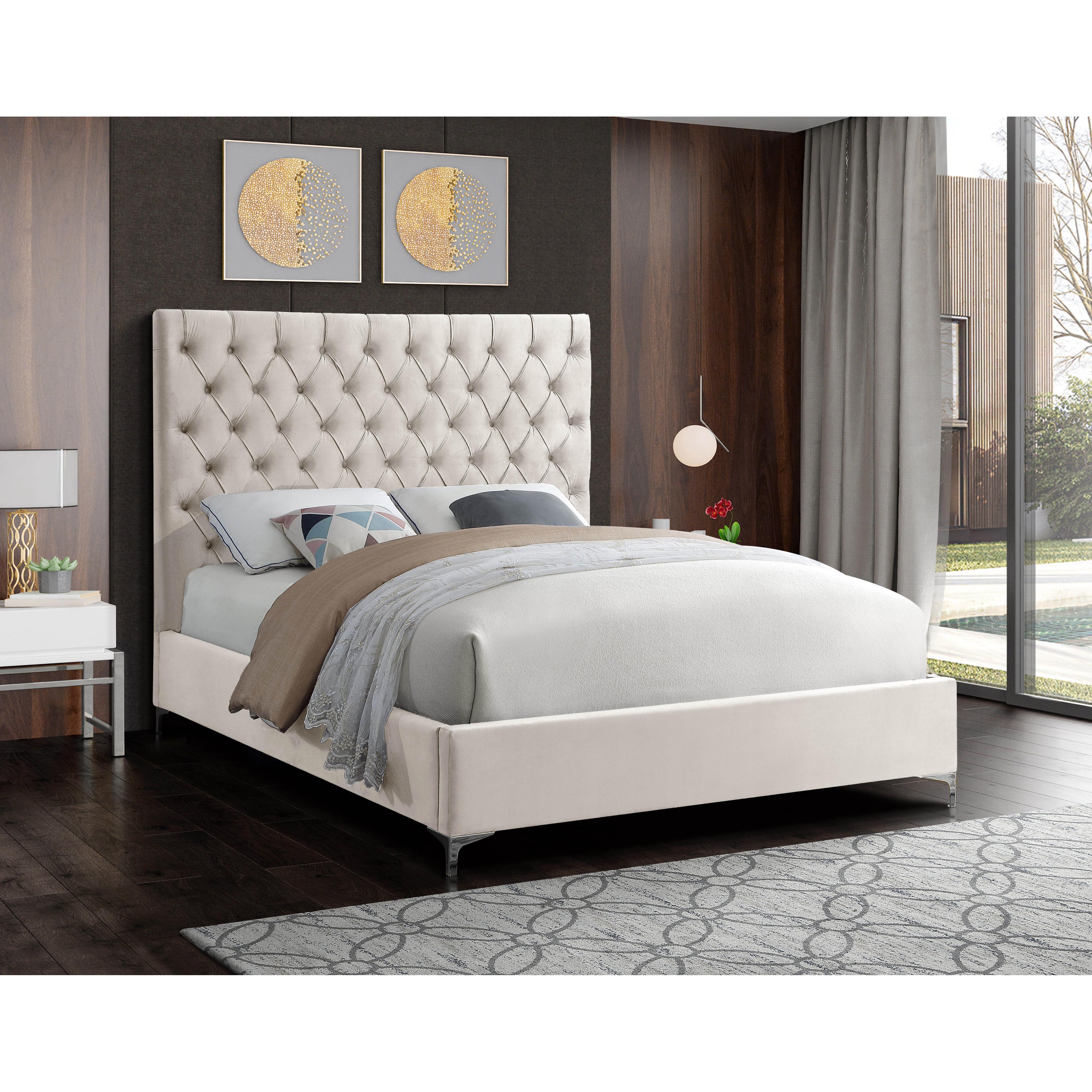 Meridian Cruz Cream Velvet Queen Bed