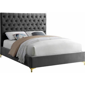 Meridian Cruz Grey Velvet Queen Bed