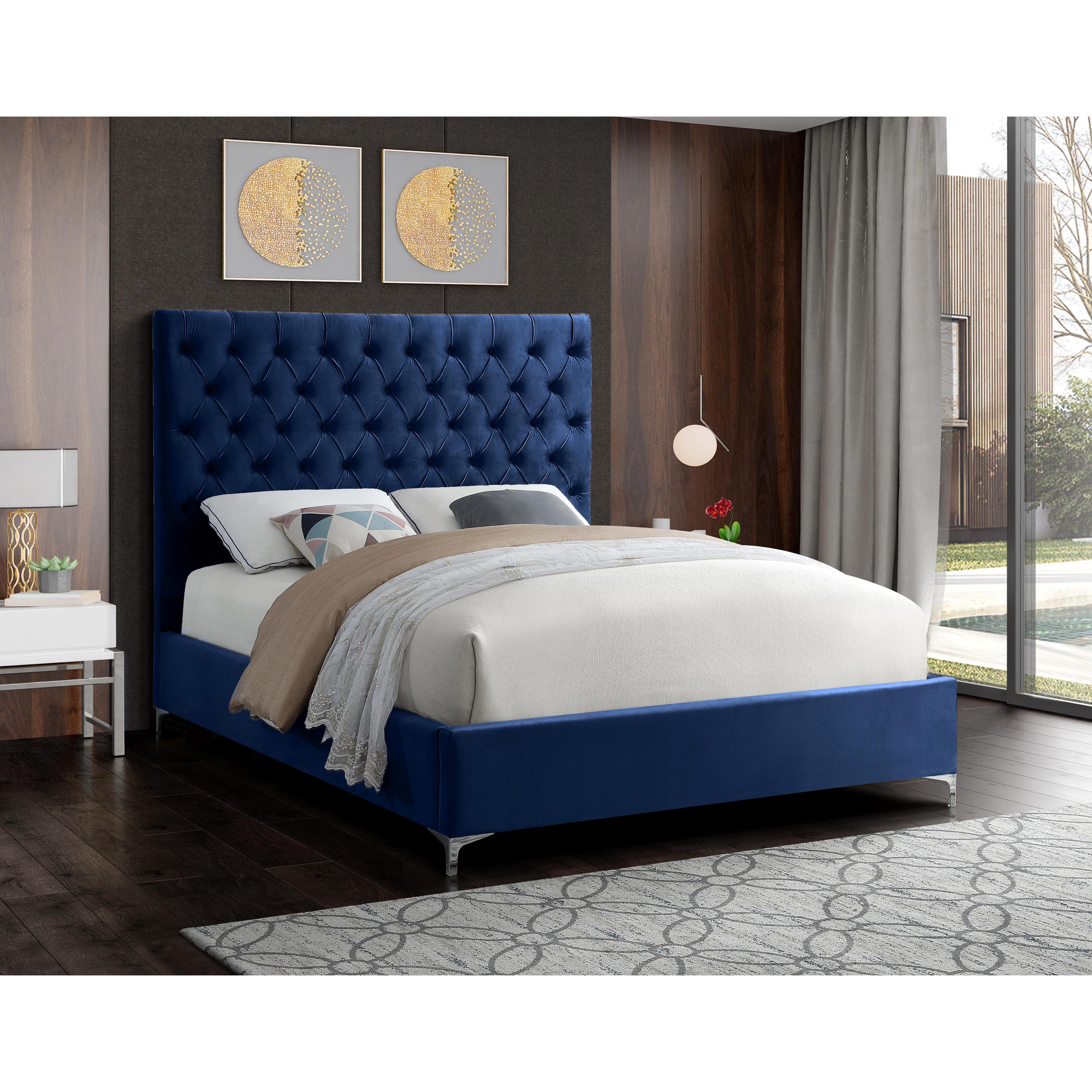 Meridian Cruz Navy Velvet Queen Bed
