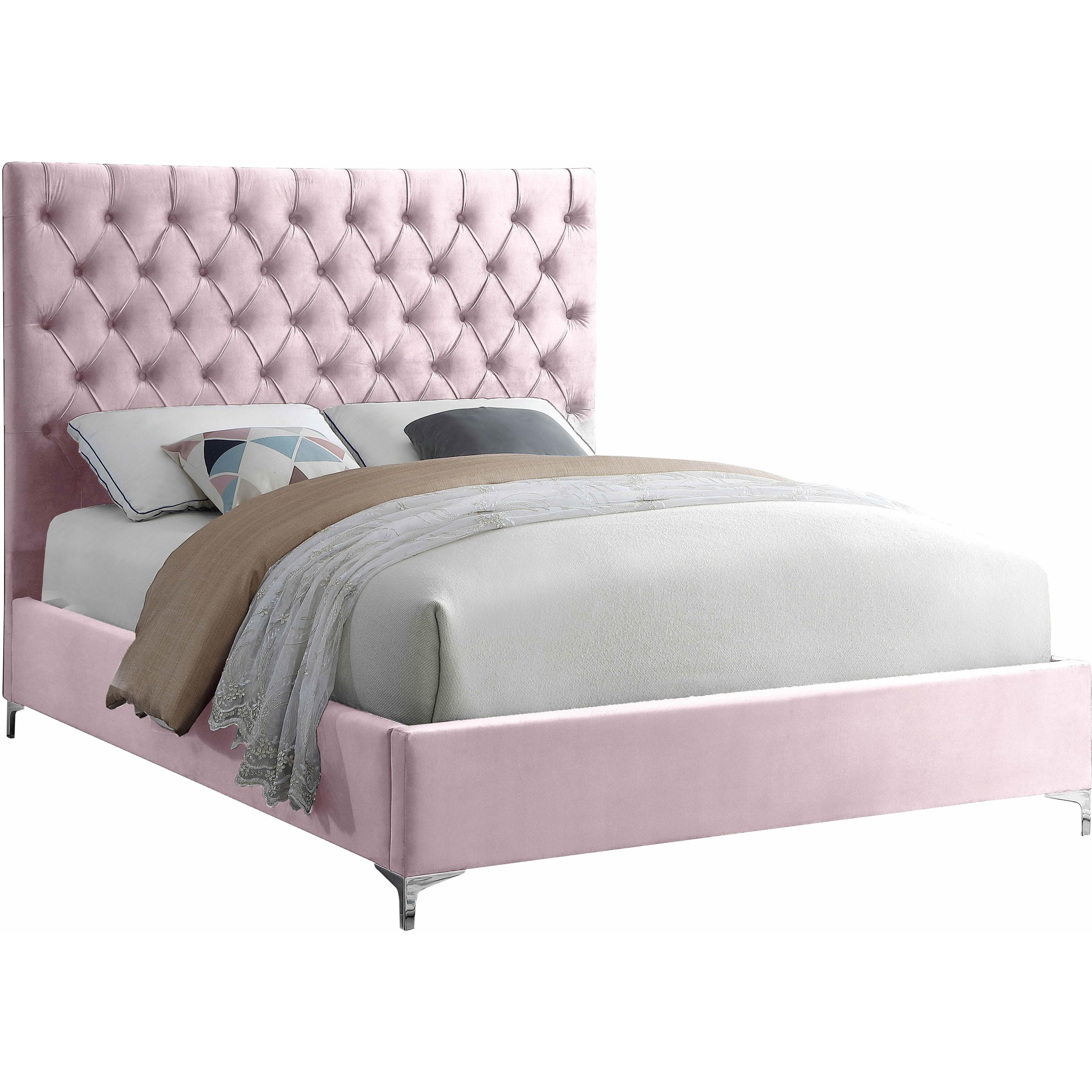 Meridian Cruz Pink Velvet Queen Bed