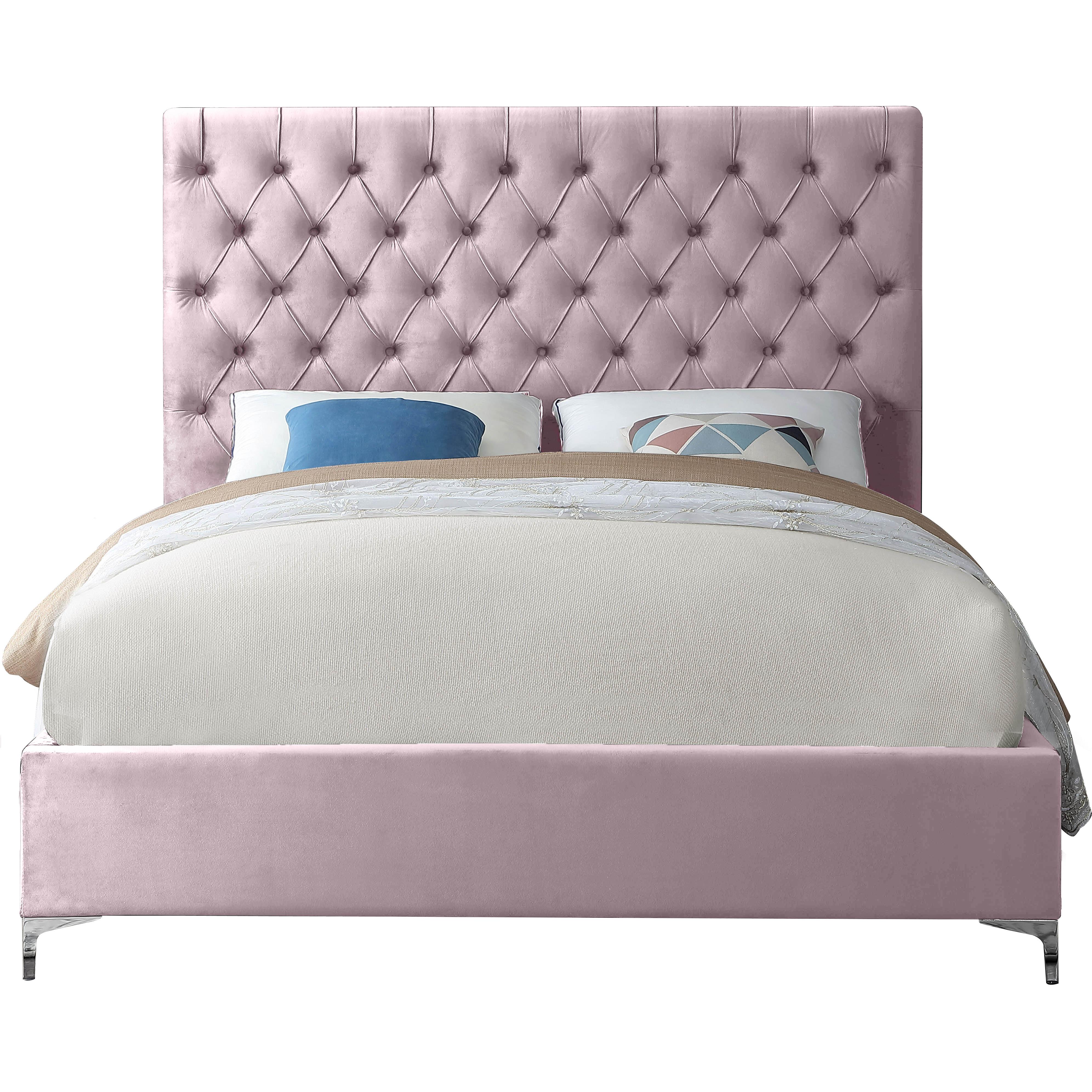 Meridian Cruz Pink Velvet Queen Bed