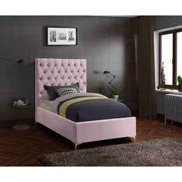 Meridian Cruz Pink Velvet Twin Bed