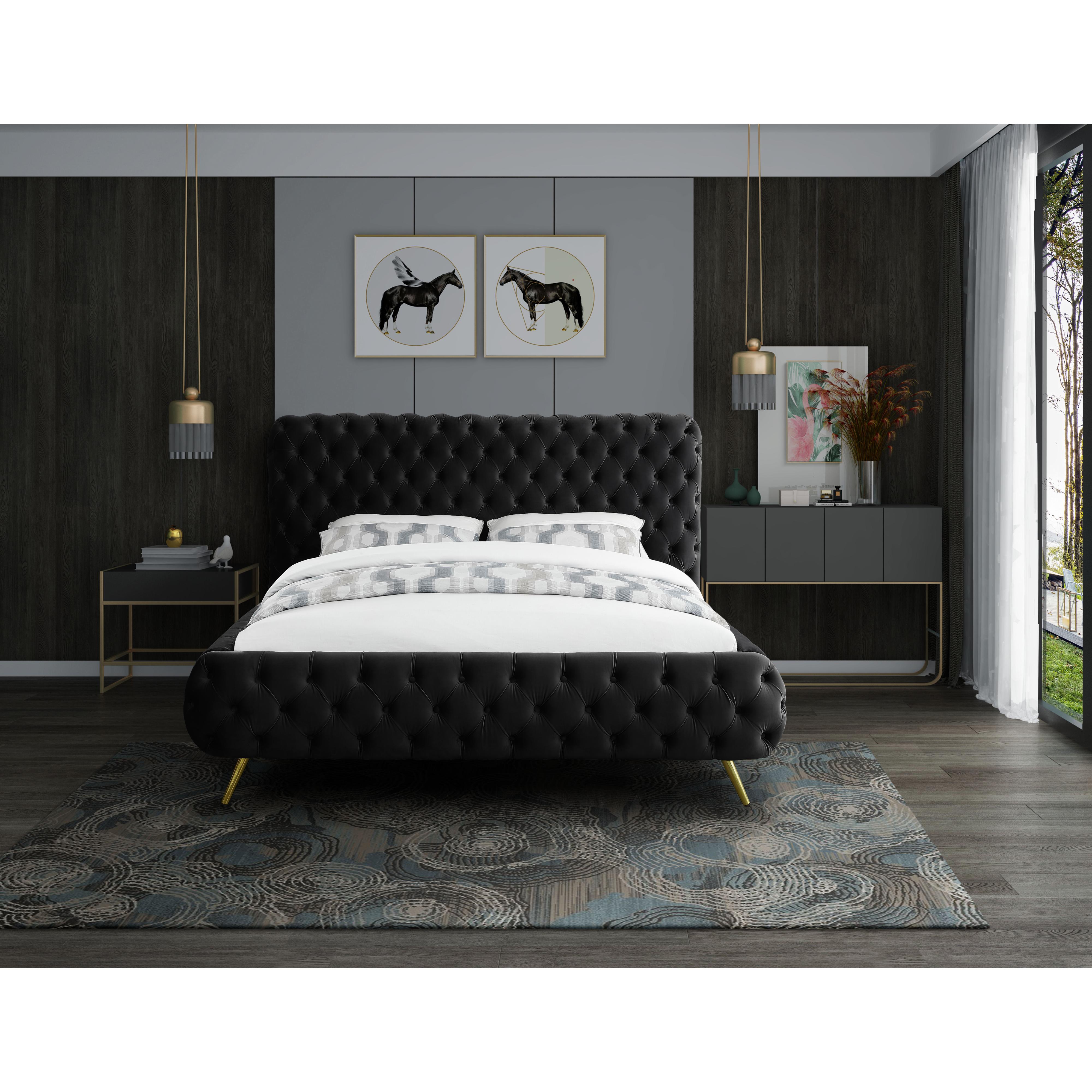 Meridian Delano Black Velvet King Bed