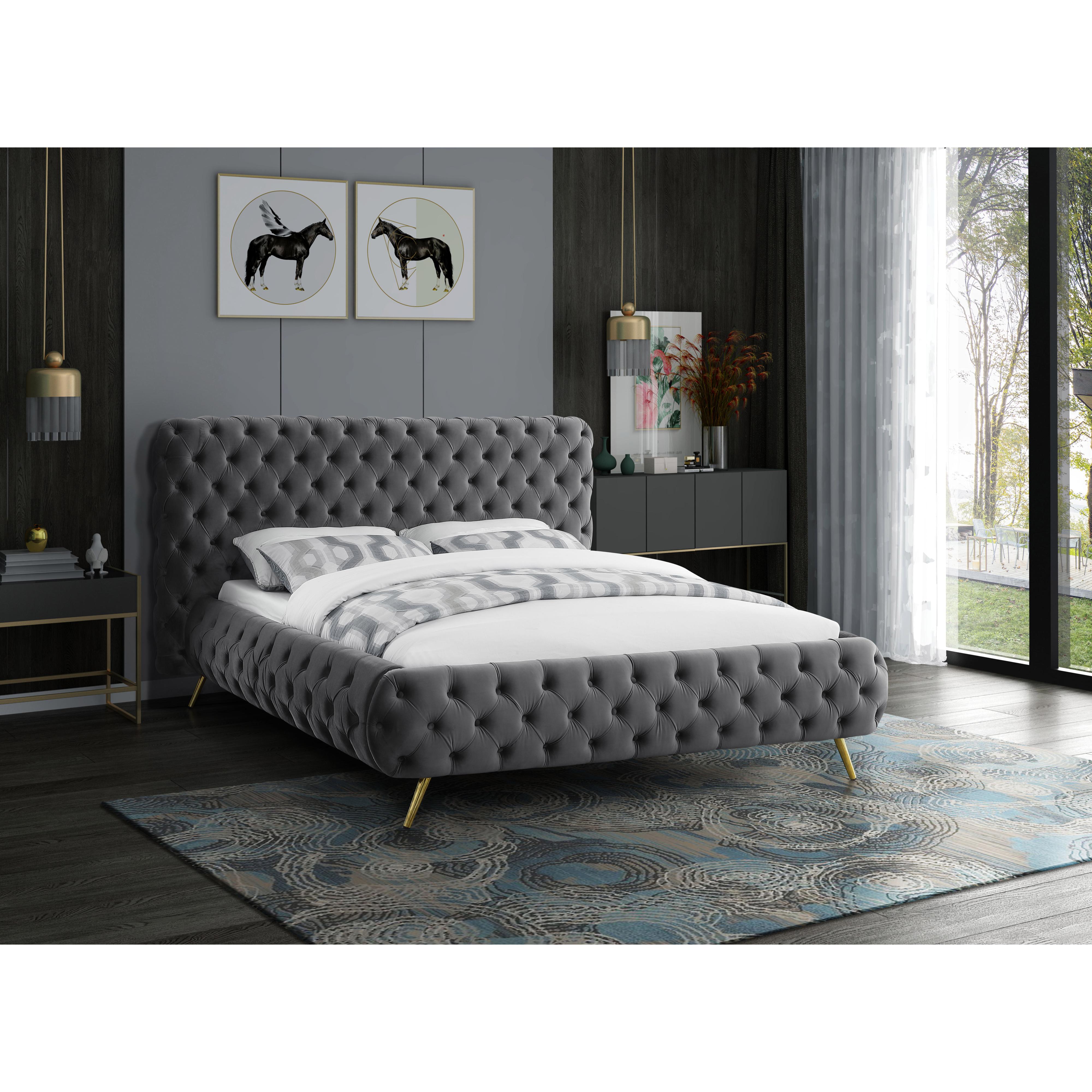 Meridian Delano Grey Velvet King Bed