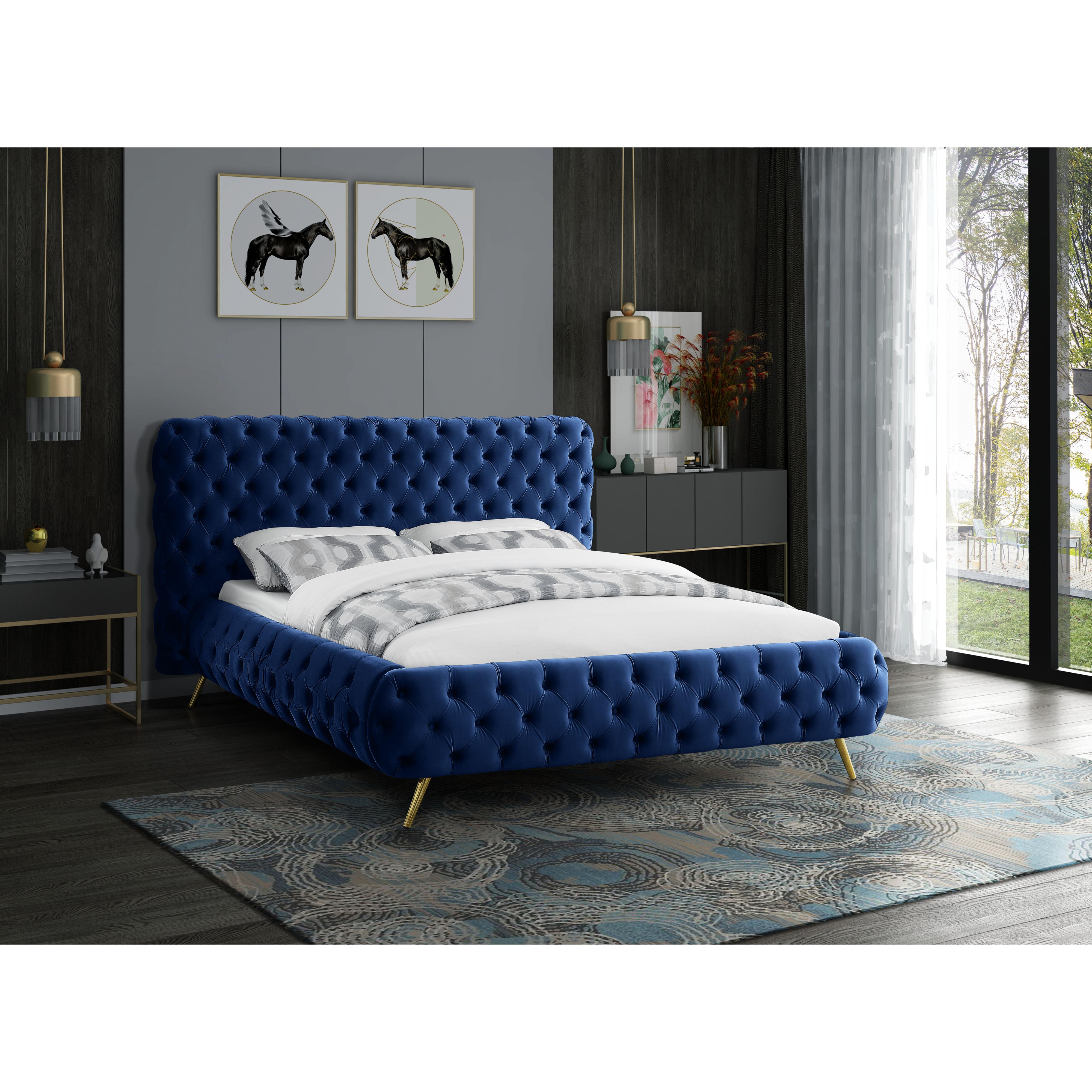 Meridian Delano Navy Velvet King Bed