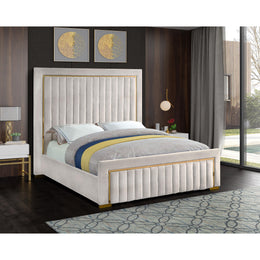 Meridian Dolce Cream Velvet Queen Bed (3 Boxes)
