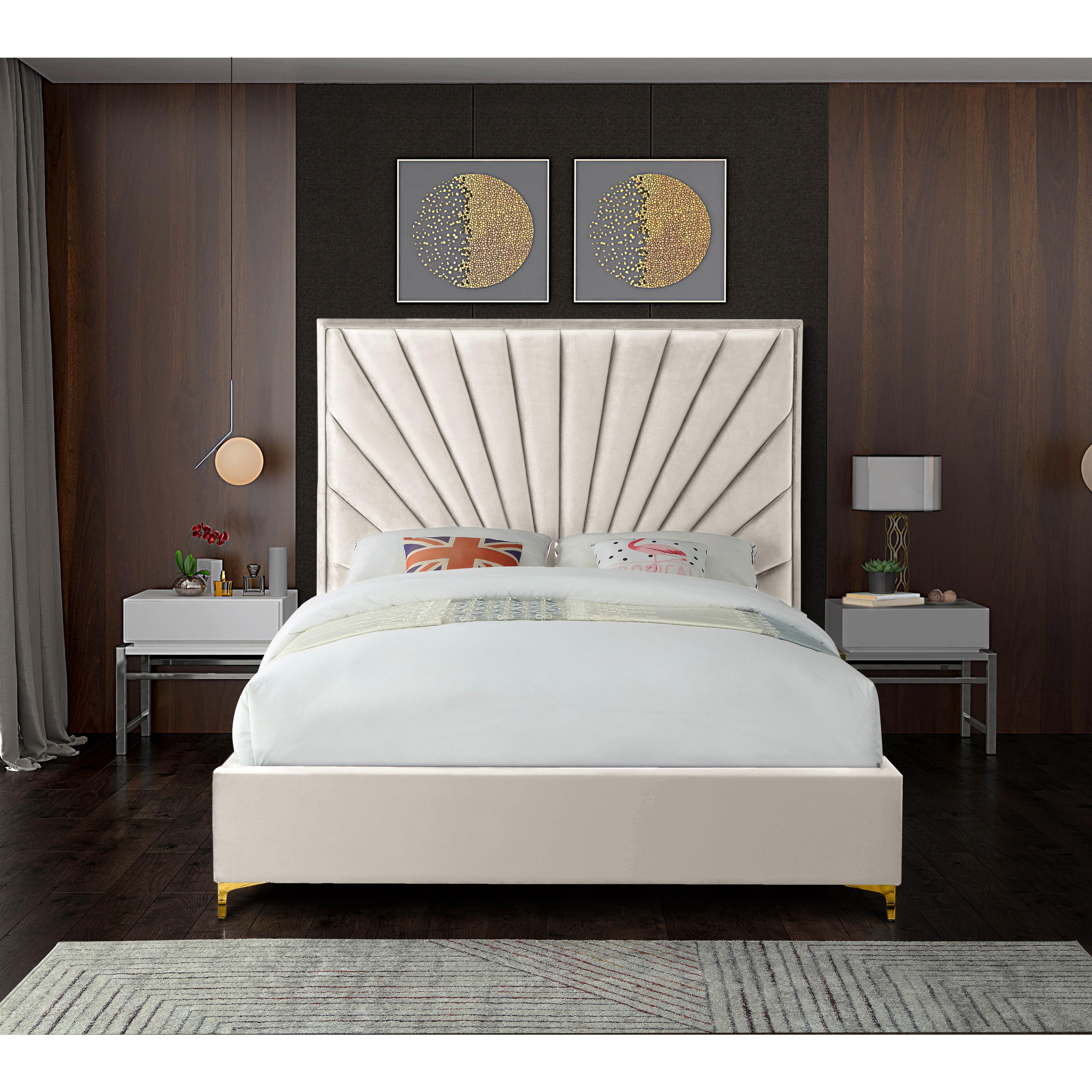 Meridian Eclipse Cream Velvet Full Bed