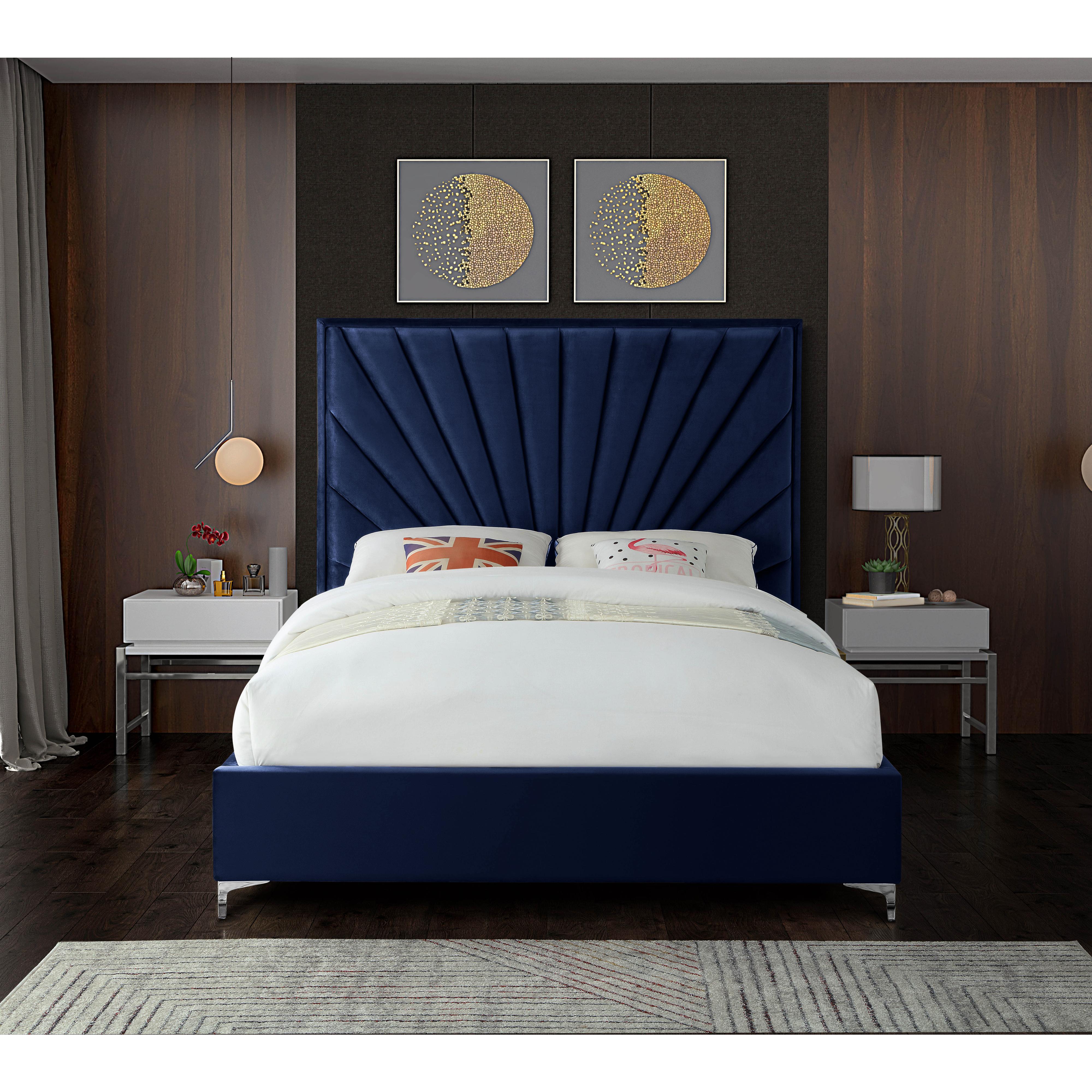 Meridian Eclipse Navy Velvet Full Bed