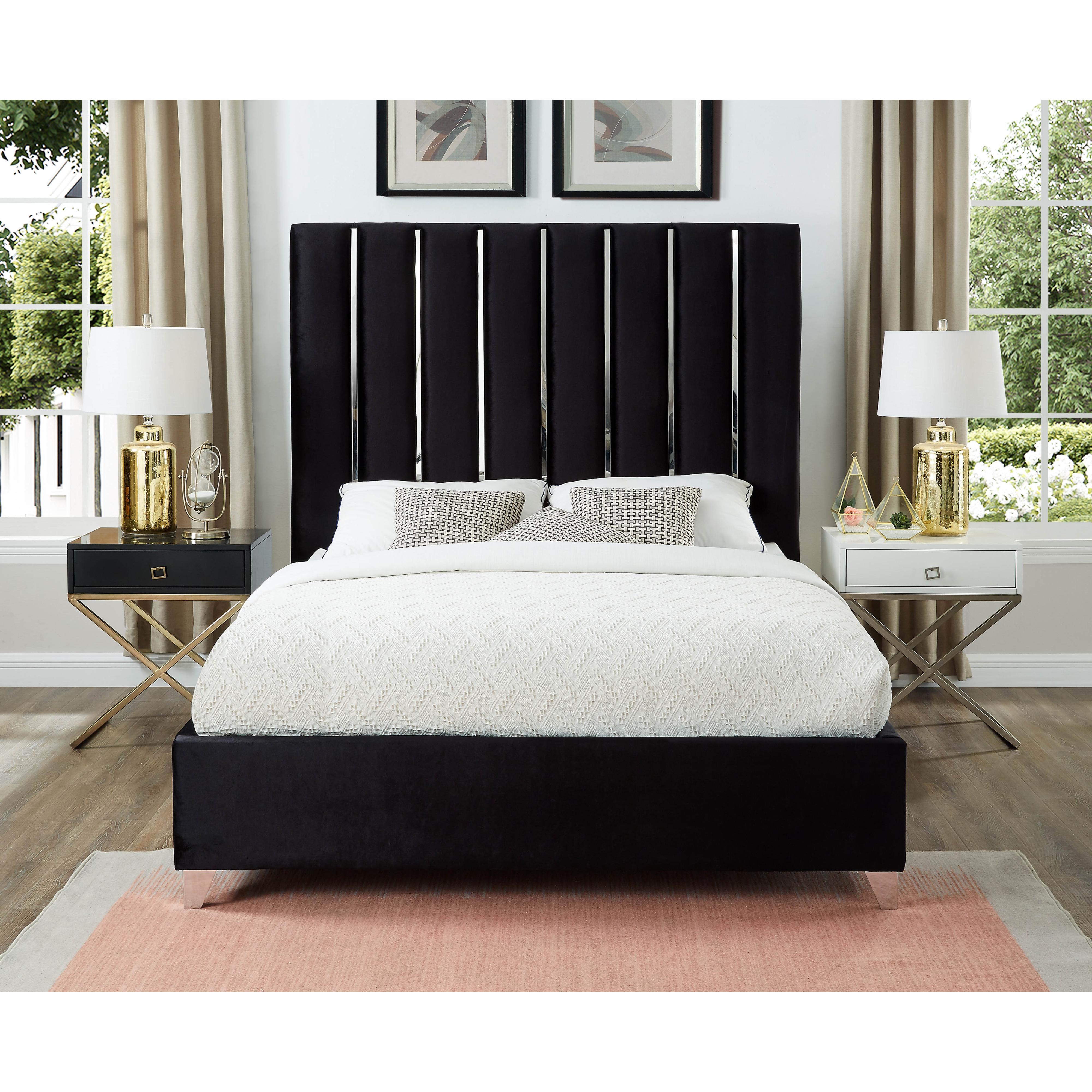 Meridian Enzo Black Velvet Full Bed
