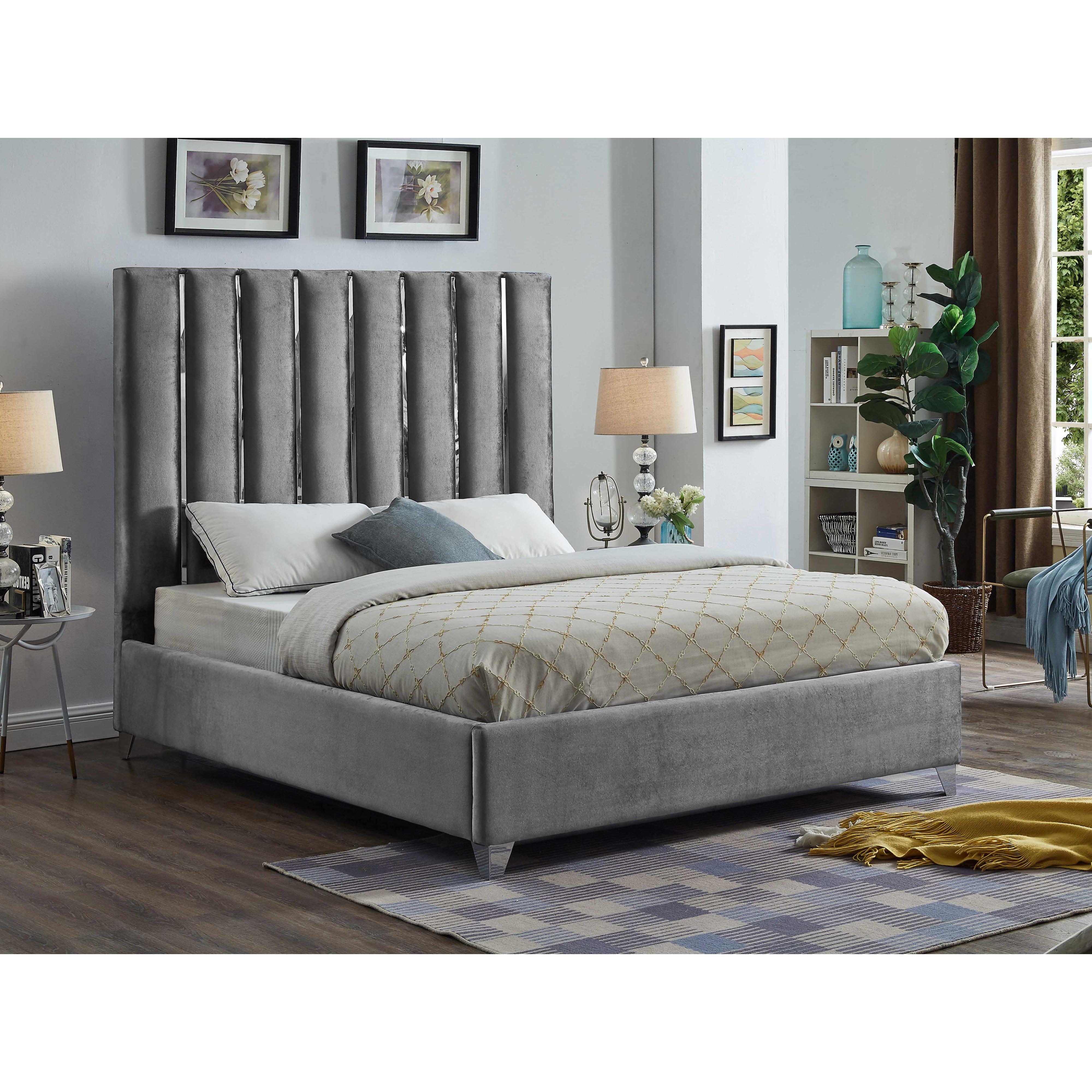 Meridian Enzo Grey Velvet Full Bed