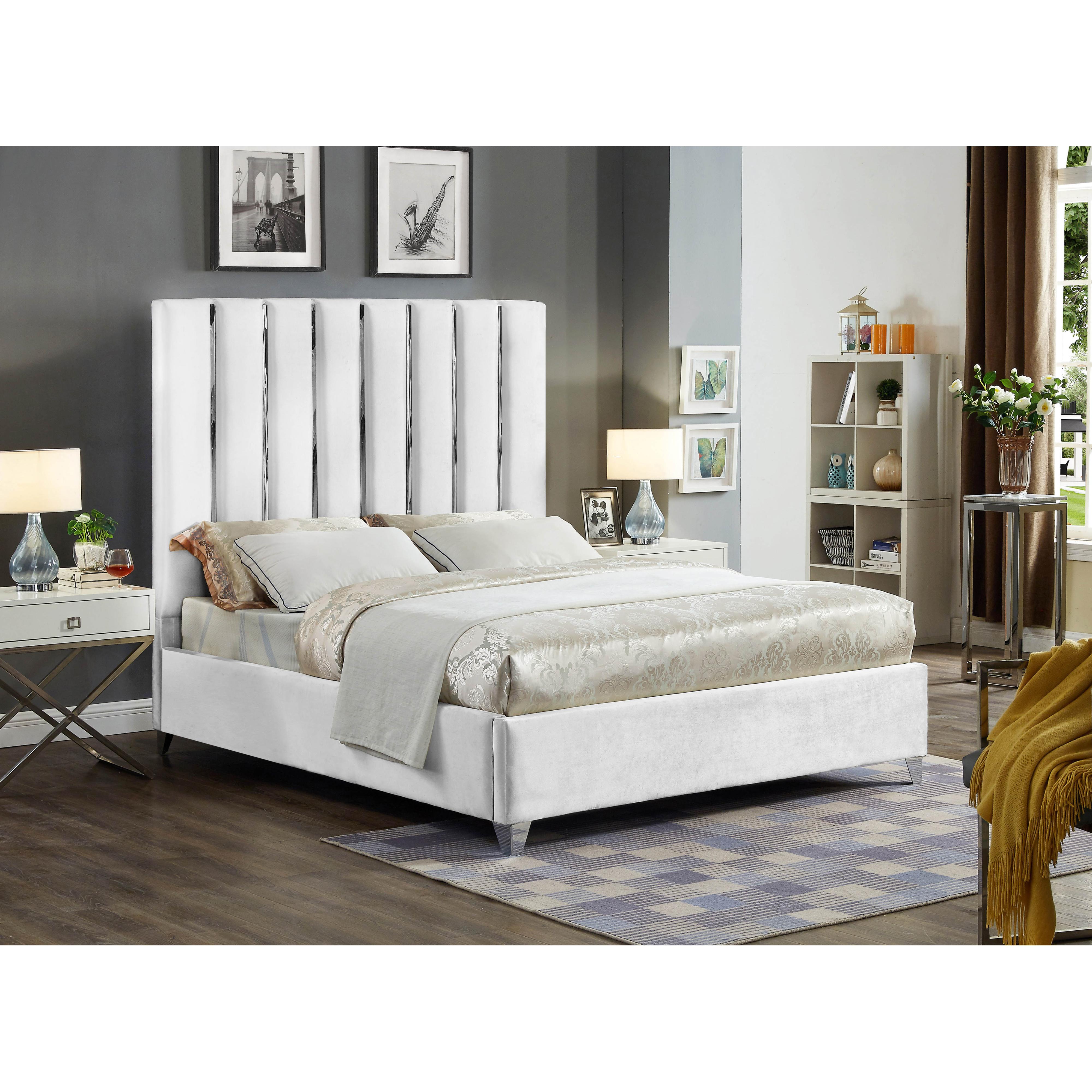 Meridian Enzo White Velvet Full Bed