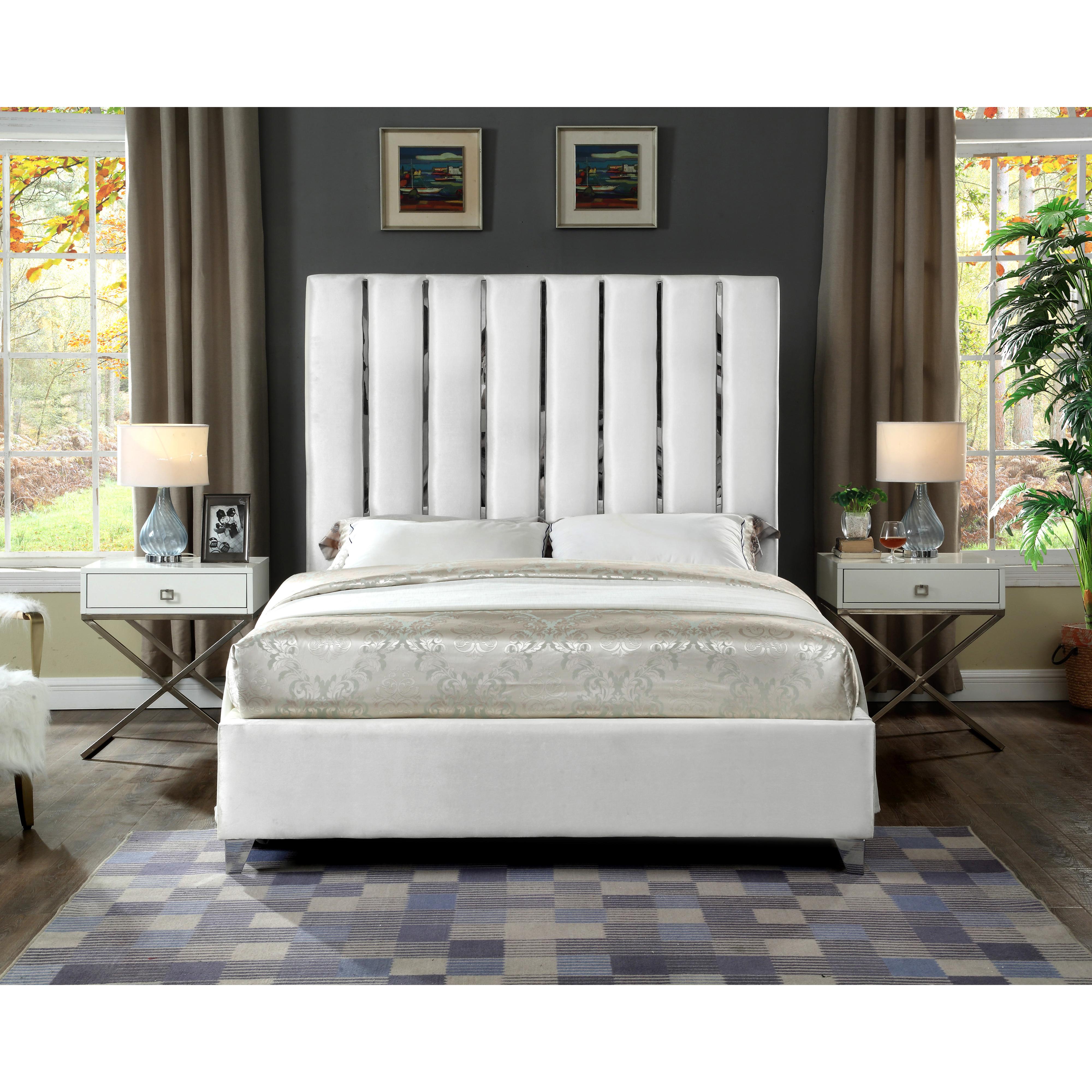Meridian Enzo White Velvet King Bed