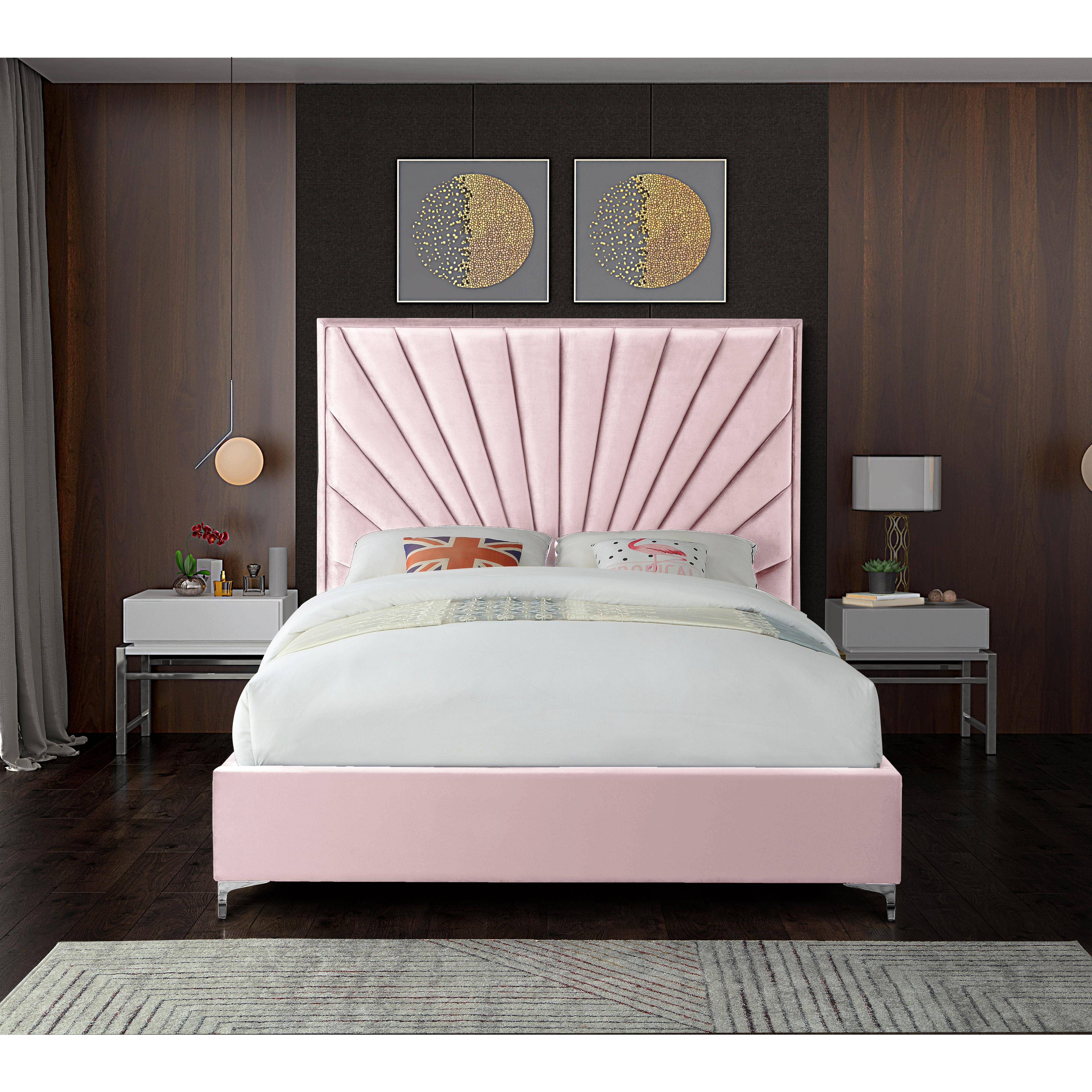 Meridian Eclipse Pink Velvet Queen Bed