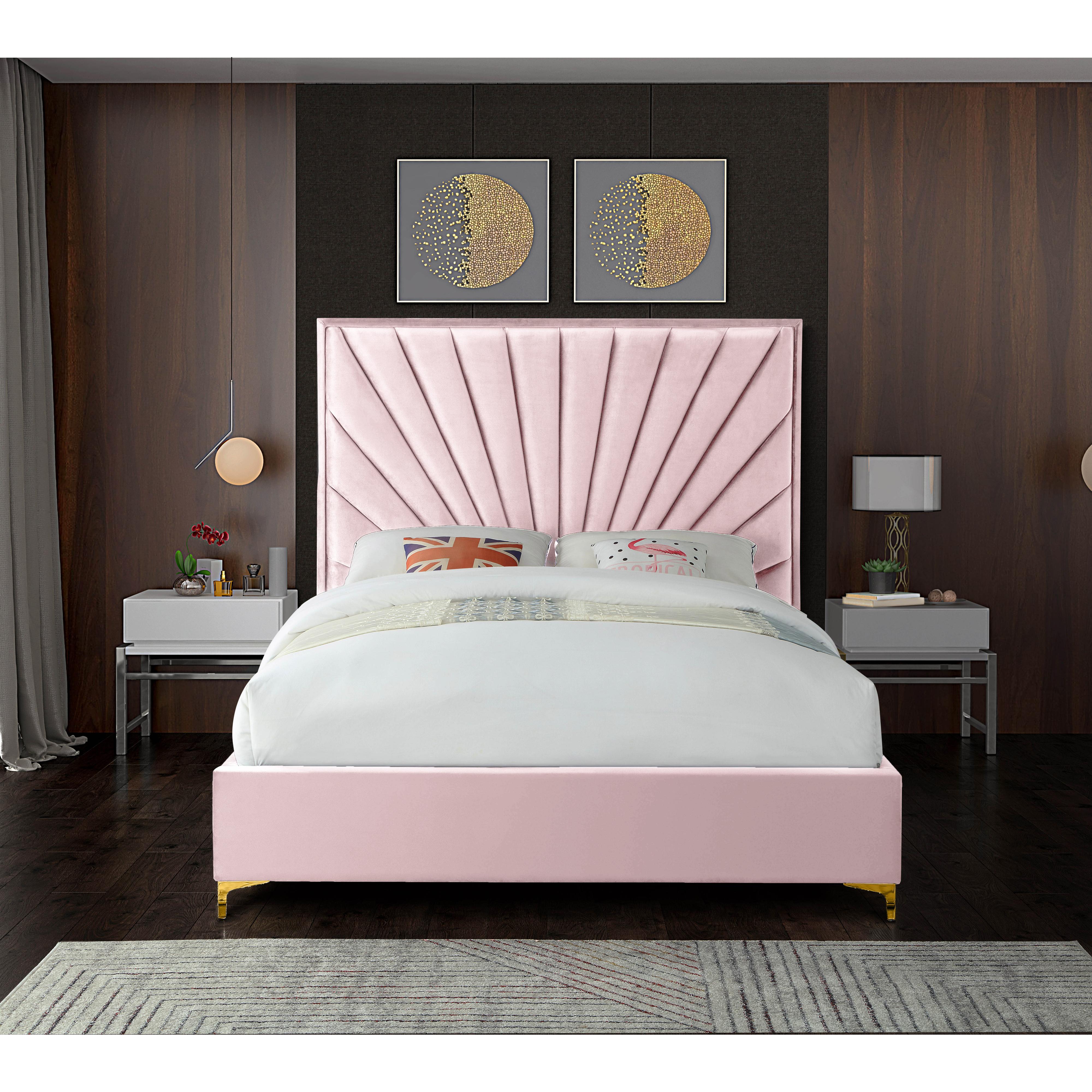 Meridian Eclipse Pink Velvet Queen Bed