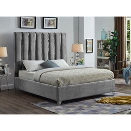 Meridian Enzo Grey Velvet Queen Bed
