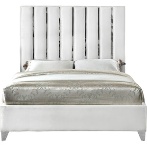 Meridian Enzo White Velvet Queen Bed