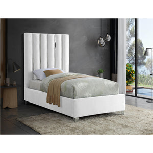 Meridian Enzo White Velvet Twin Bed