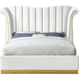 Meridian Flora White Velvet Queen Bed (3 Boxes)