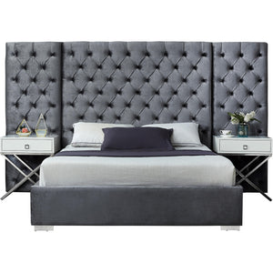 Meridian Grande Grey Velvet King Bed (3 Boxes)