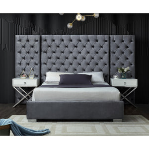 Meridian Grande Grey Velvet King Bed (3 Boxes)