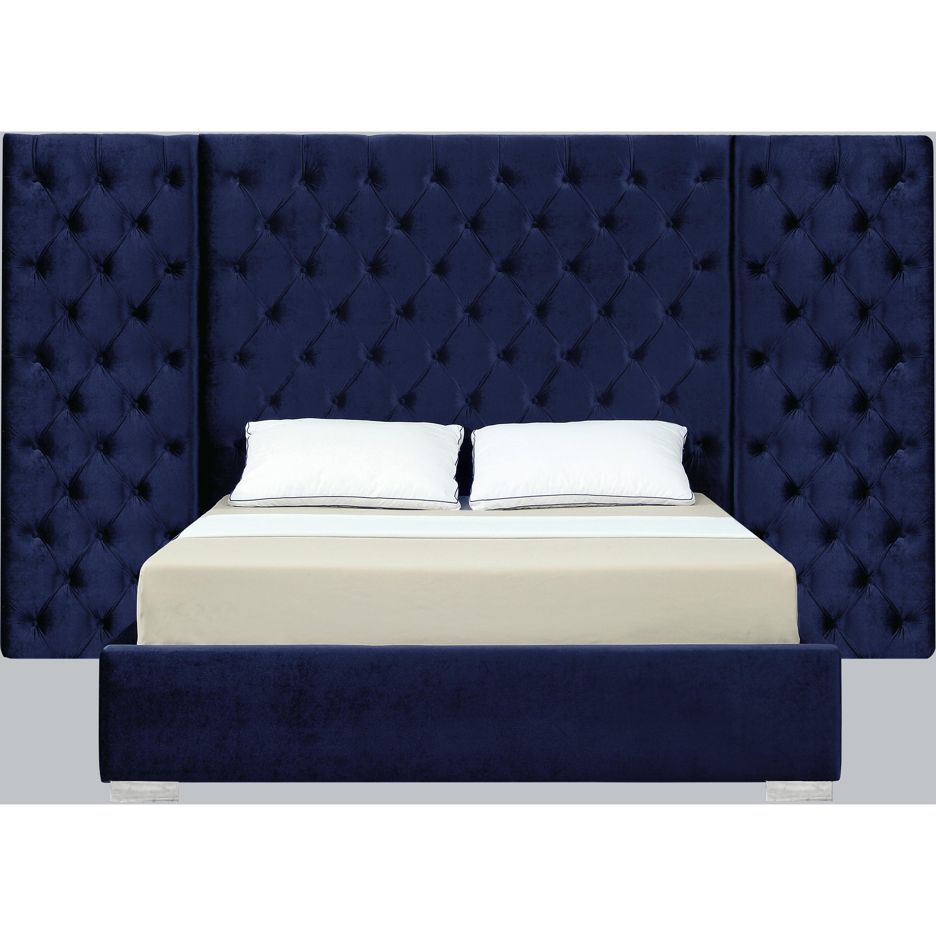 Meridian Grande Navy Velvet King Bed (3 Boxes)