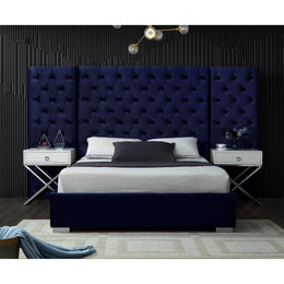 Meridian Grande Navy Velvet King Bed (3 Boxes)