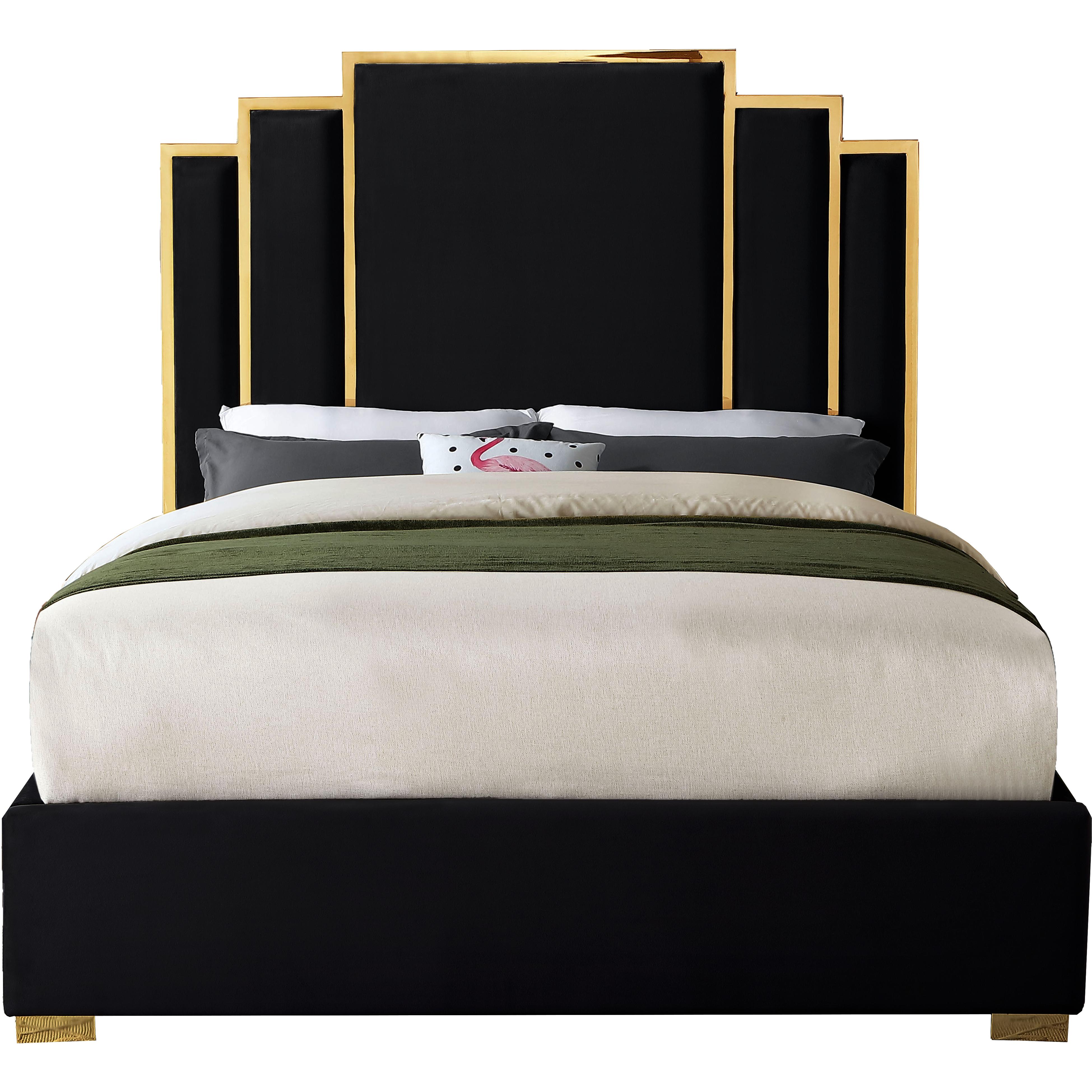 Meridian Hugo Black Velvet Queen Bed