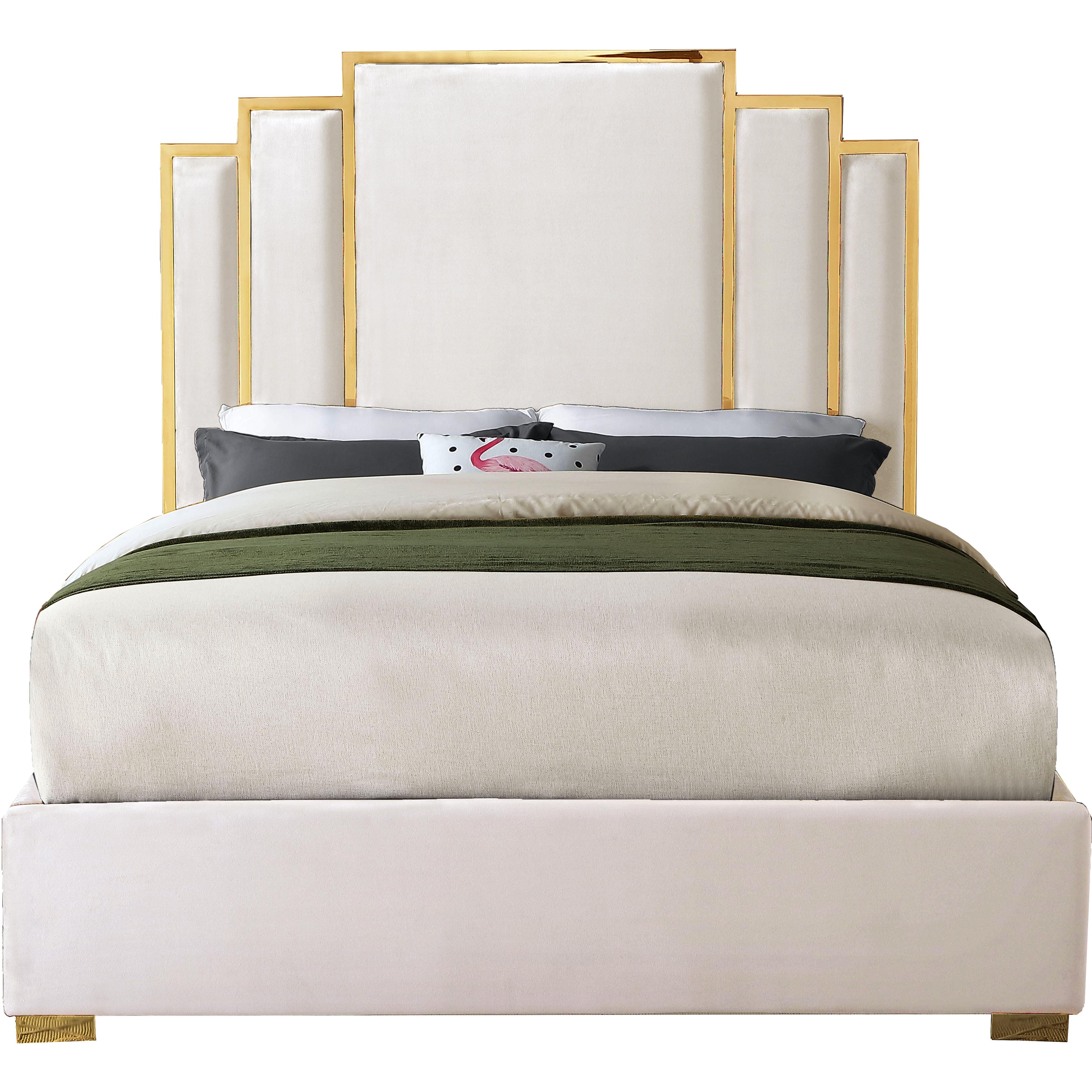 Meridian Hugo Cream Velvet Queen Bed
