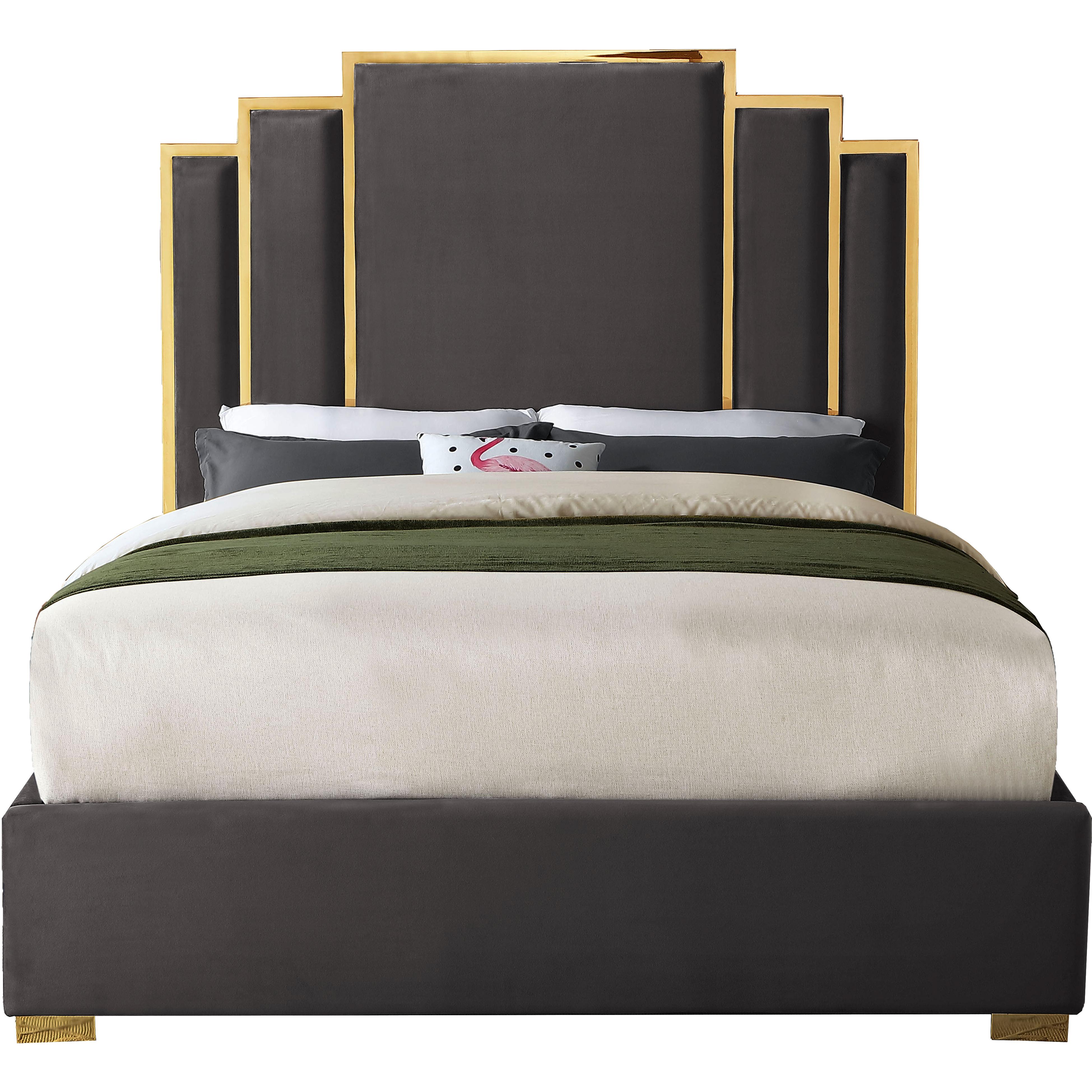 Meridian Hugo Grey Velvet Queen Bed