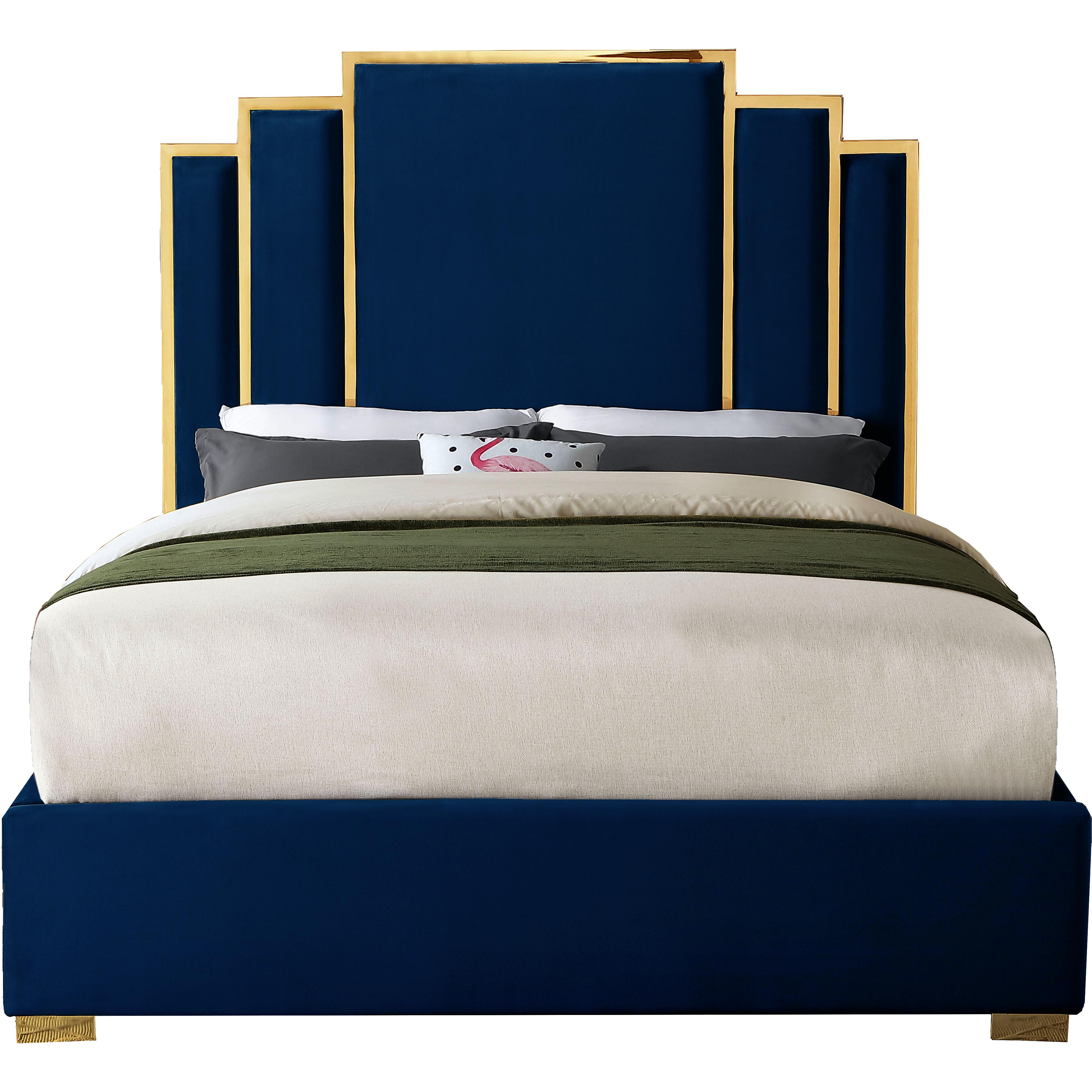Meridian Hugo Navy Velvet Queen Bed