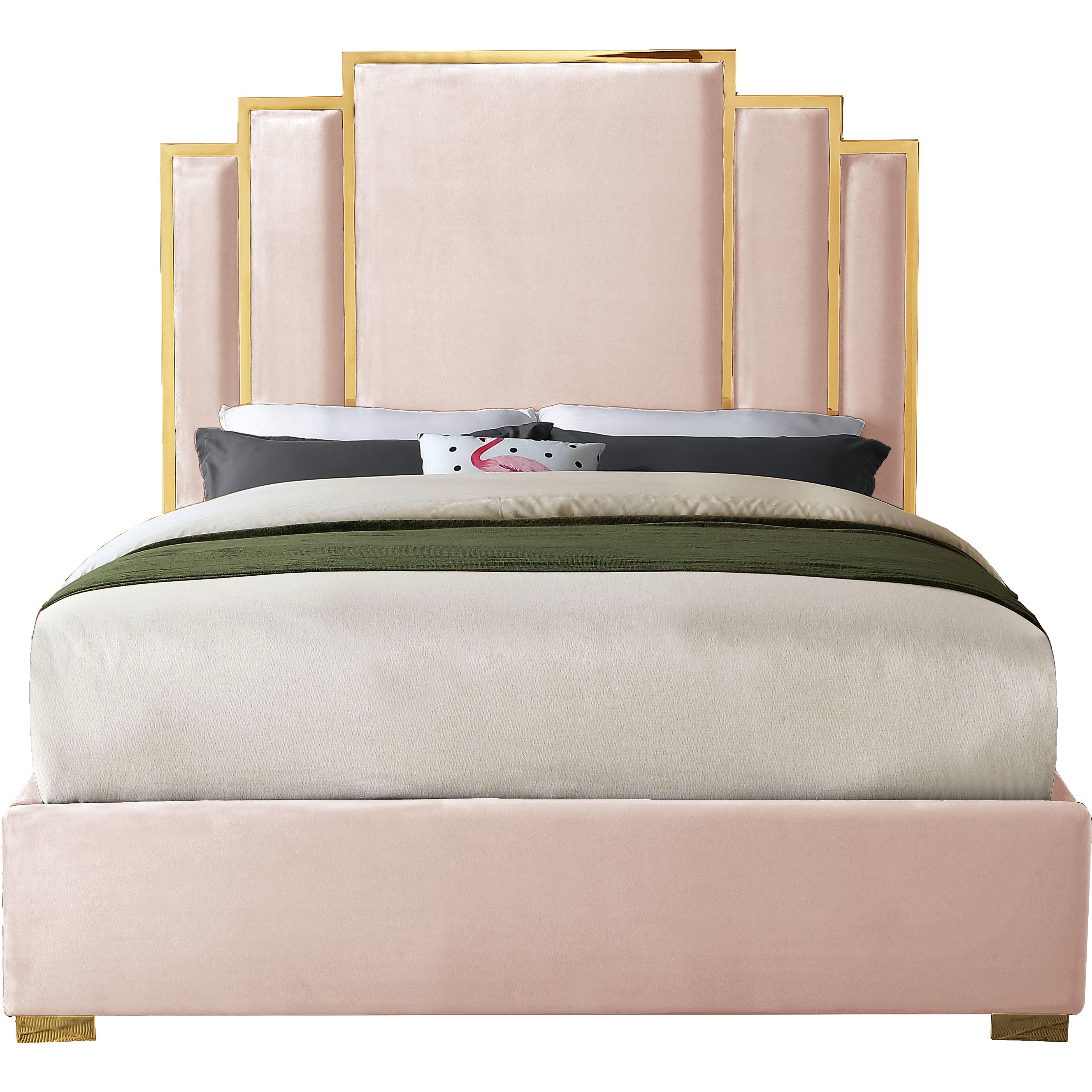 Meridian Hugo Pink Velvet Queen Bed