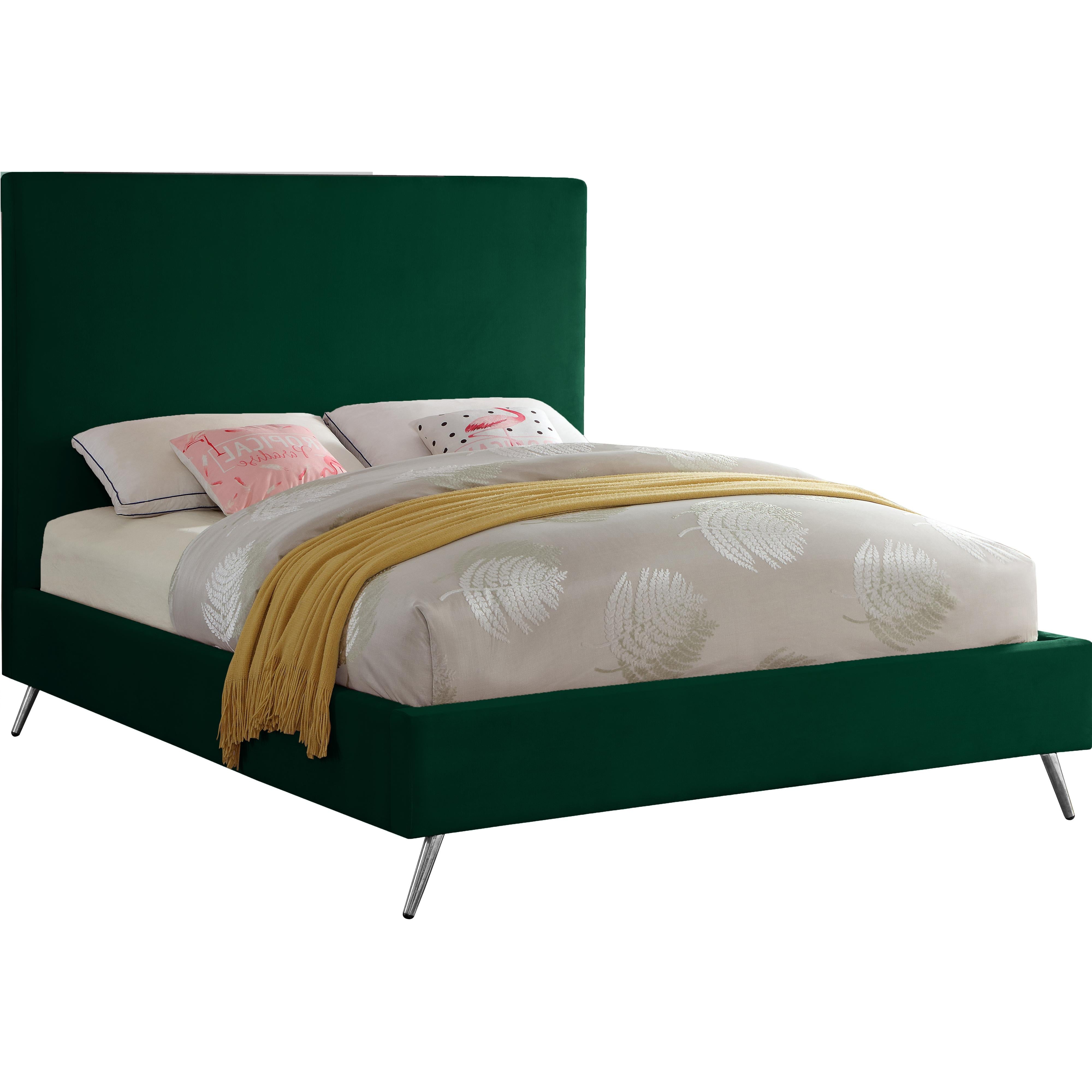 Meridian Jasmine Green Velvet Queen Bed