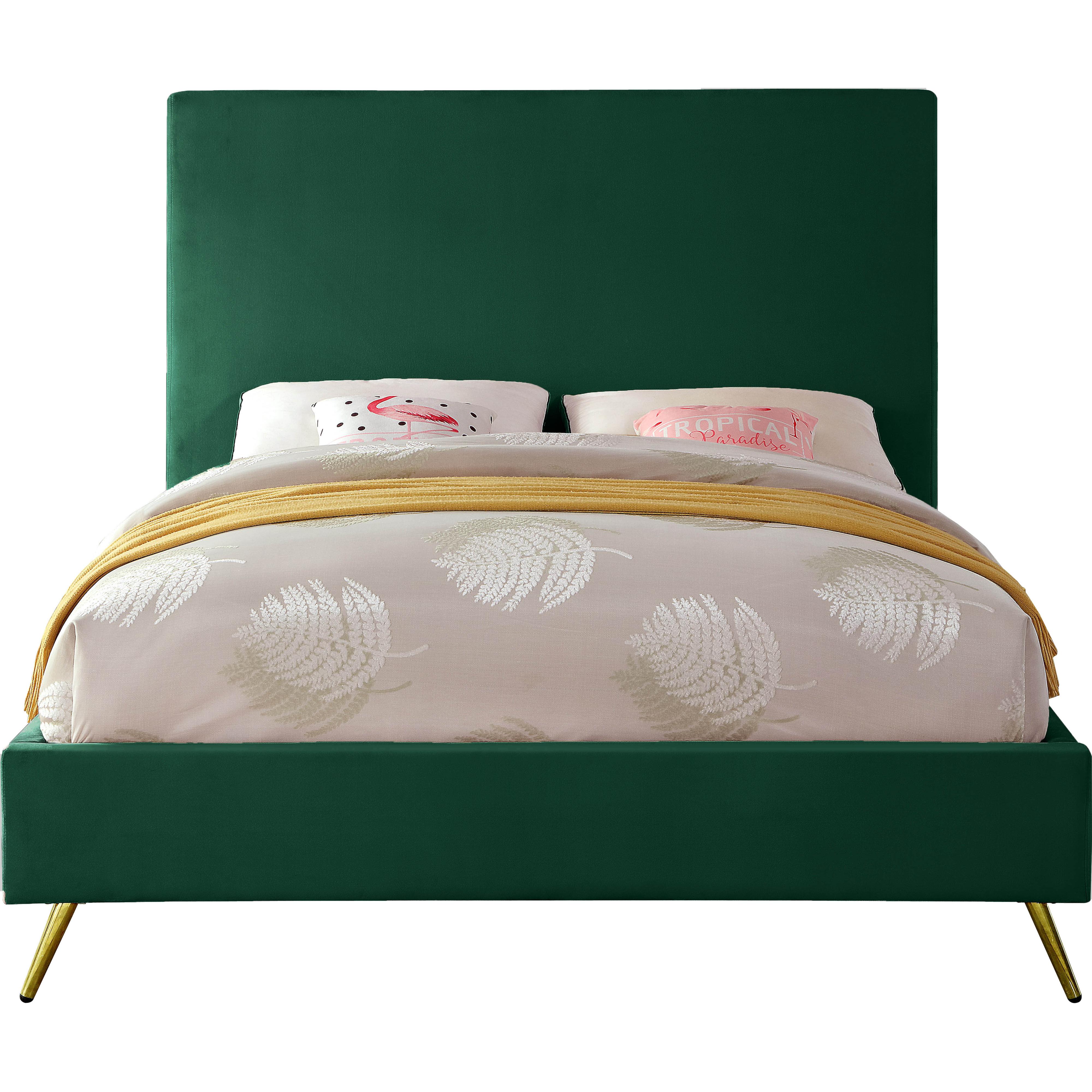 Meridian Jasmine Green Velvet Queen Bed