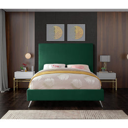 Meridian Jasmine Green Velvet Queen Bed
