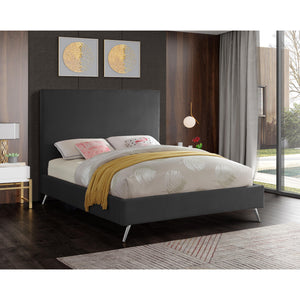Meridian Jasmine Grey Velvet Queen Bed