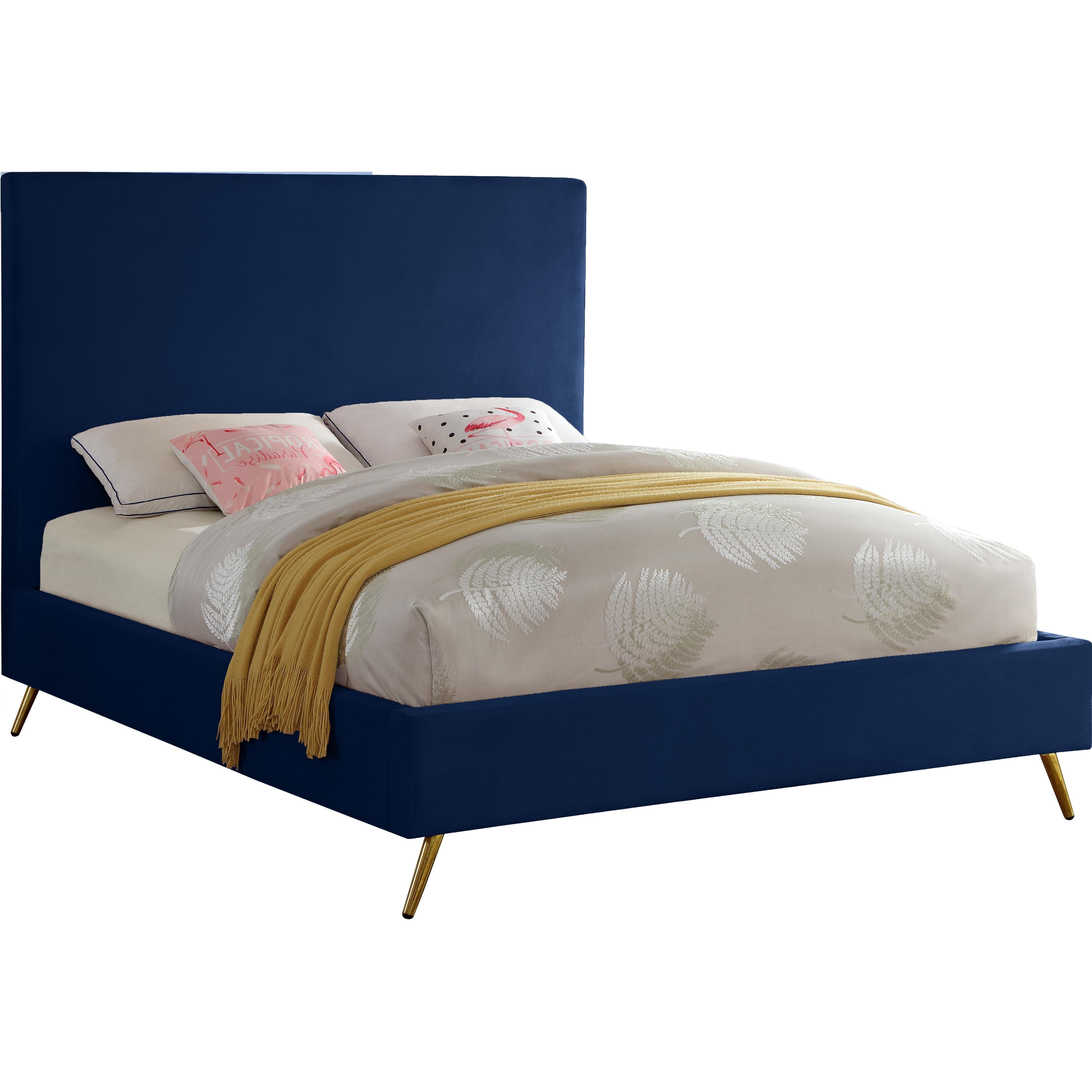 Meridian Jasmine Navy Velvet Queen Bed