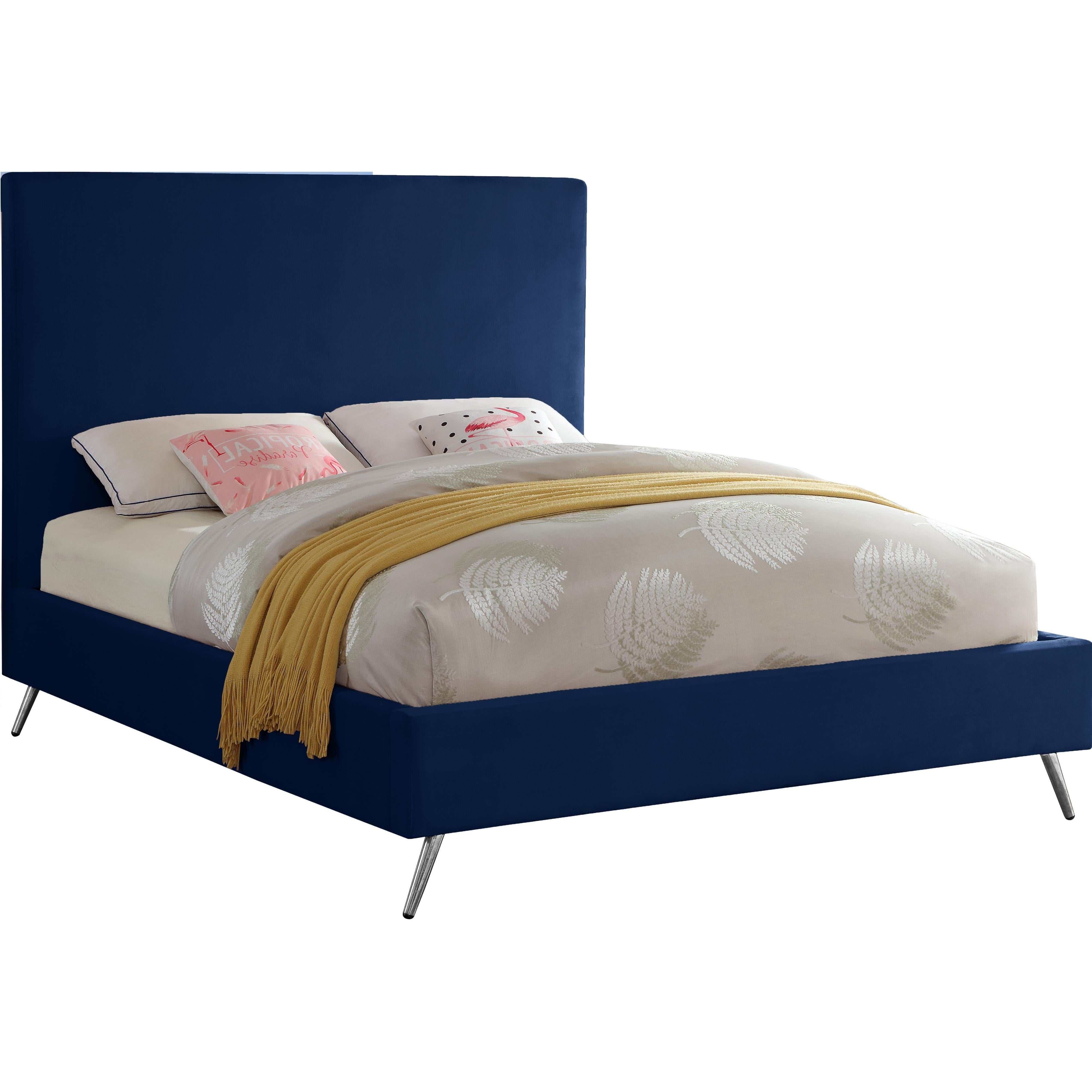 Meridian Jasmine Navy Velvet Queen Bed