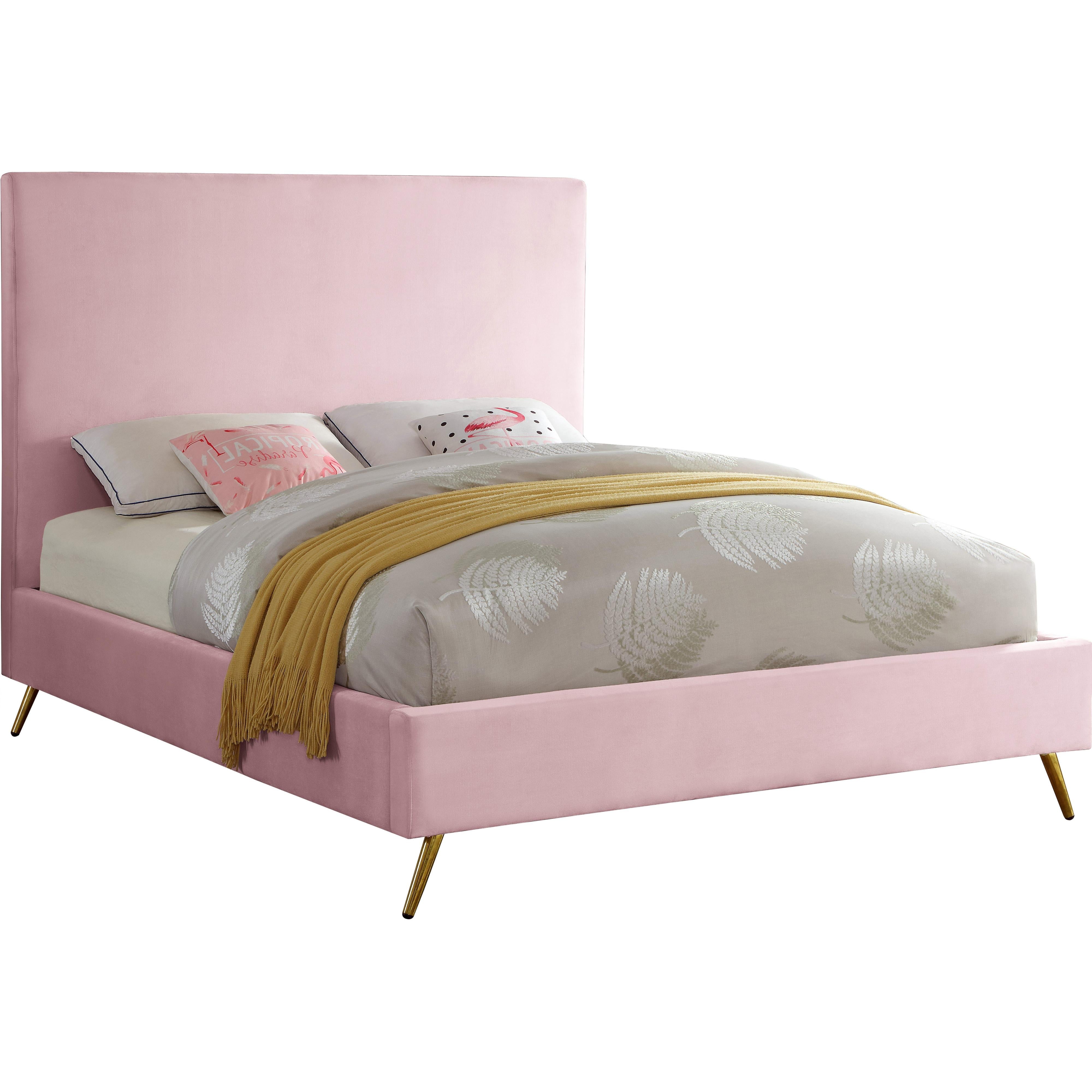 Meridian Jasmine Pink Velvet Queen Bed