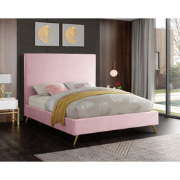 Meridian Jasmine Pink Velvet Queen Bed