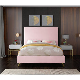 Meridian Jasmine Pink Velvet Queen Bed