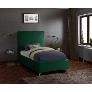 Meridian Jasmine Green Velvet Twin Bed